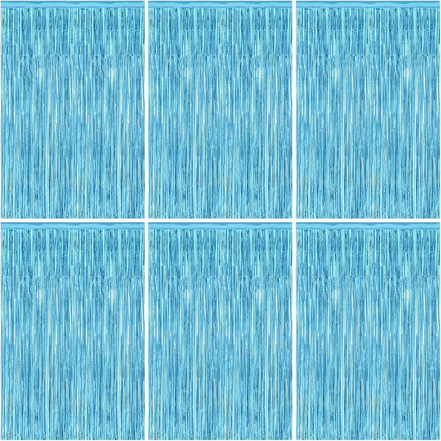 Detalle de Auzeron 6 Stück Lametta Vorhang – Metallischer Fransen Hintergrund 1 × 2 m in Metallic Hellblau
