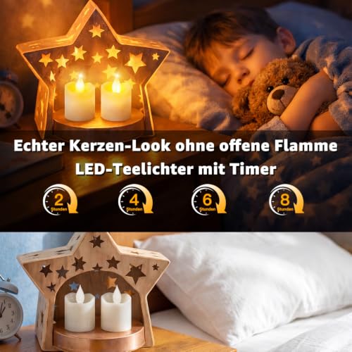 Detalle de Ollny LED-Teelichter, 12er-Set mit Ladestation, Fernbedienung und Timer