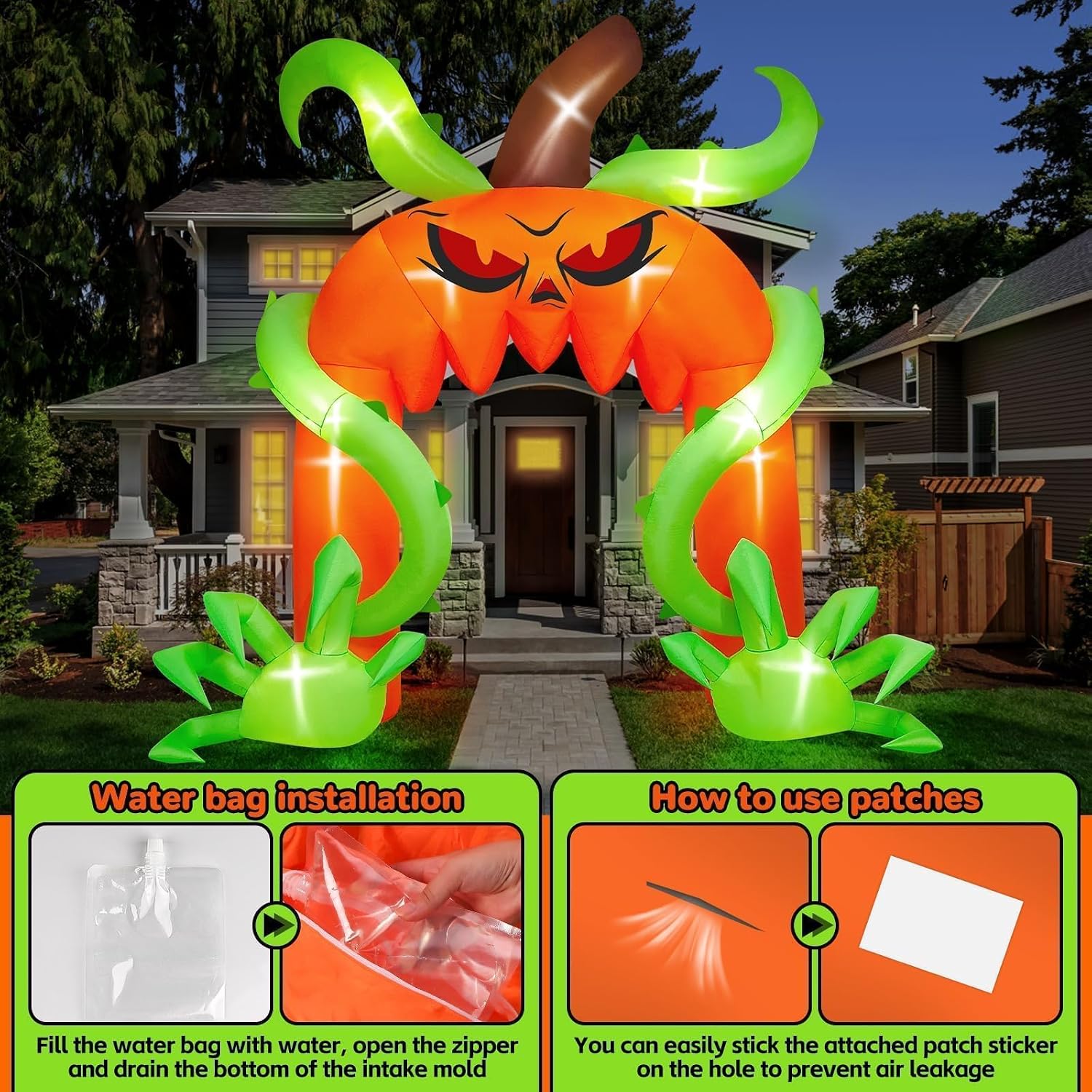 Thumbnail 6 de Kalolary-Y319 12FT Halloween Pumpkin Arch Inflatable with Multicolor LEDs
