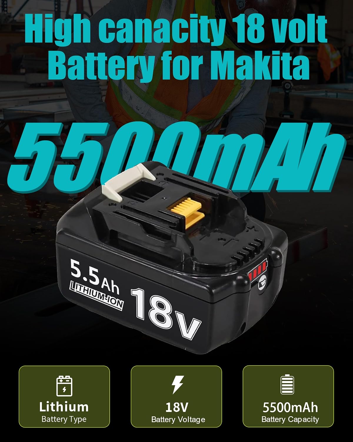 Thumbnail 3 de BATTOOL 3 ersättningsbatteri 18 V, 5,5 Ah Li-ion för Makita LXT