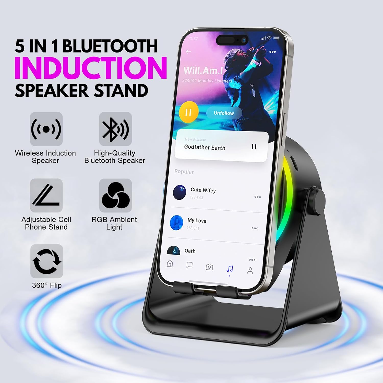 Thumbnail 1 de Wireless Induction Audio Bluetooth Speaker with 4-in-1 Design (Black)