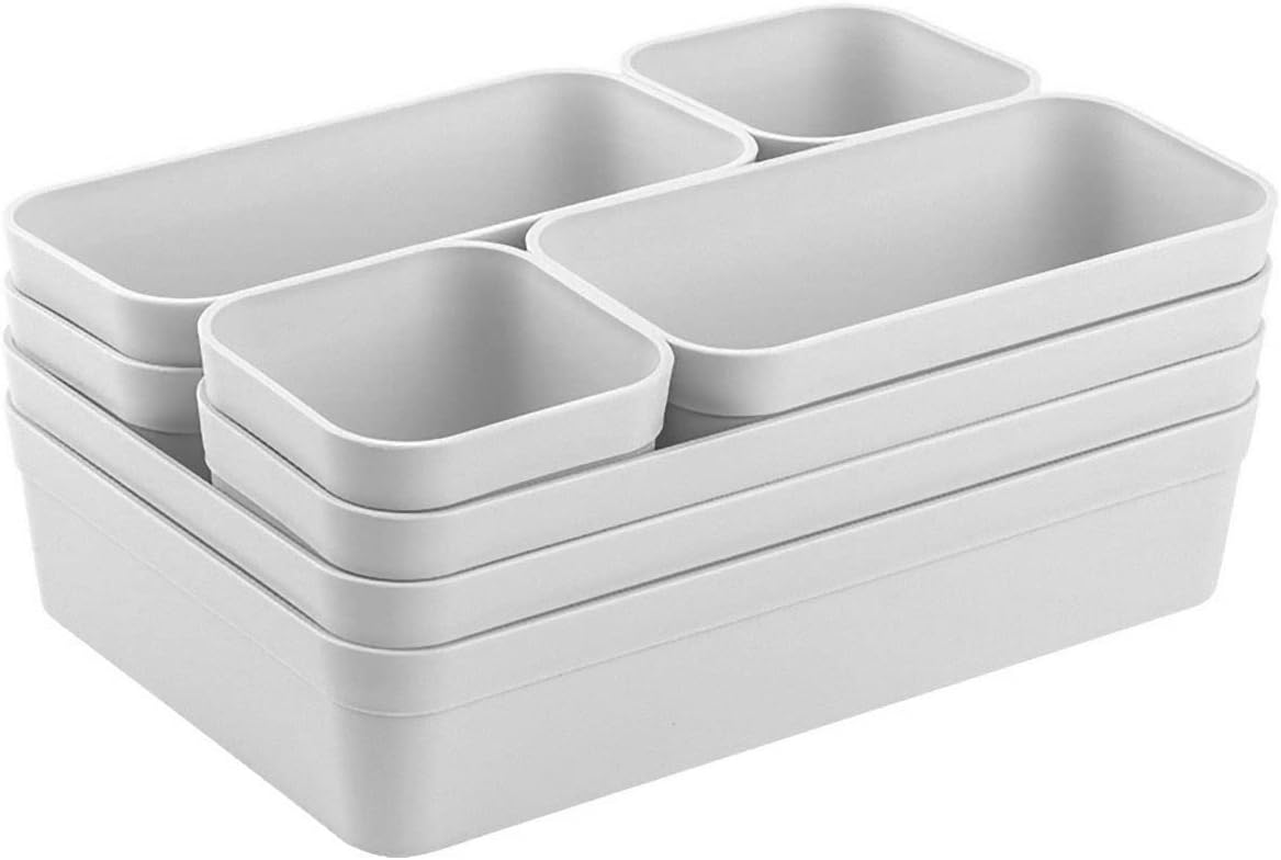 Detalle de Gariella Schubladen-Organizer Set – 8 Boxen in 4 Größen, BPA-frei, spülmaschinenfest, hell-grau