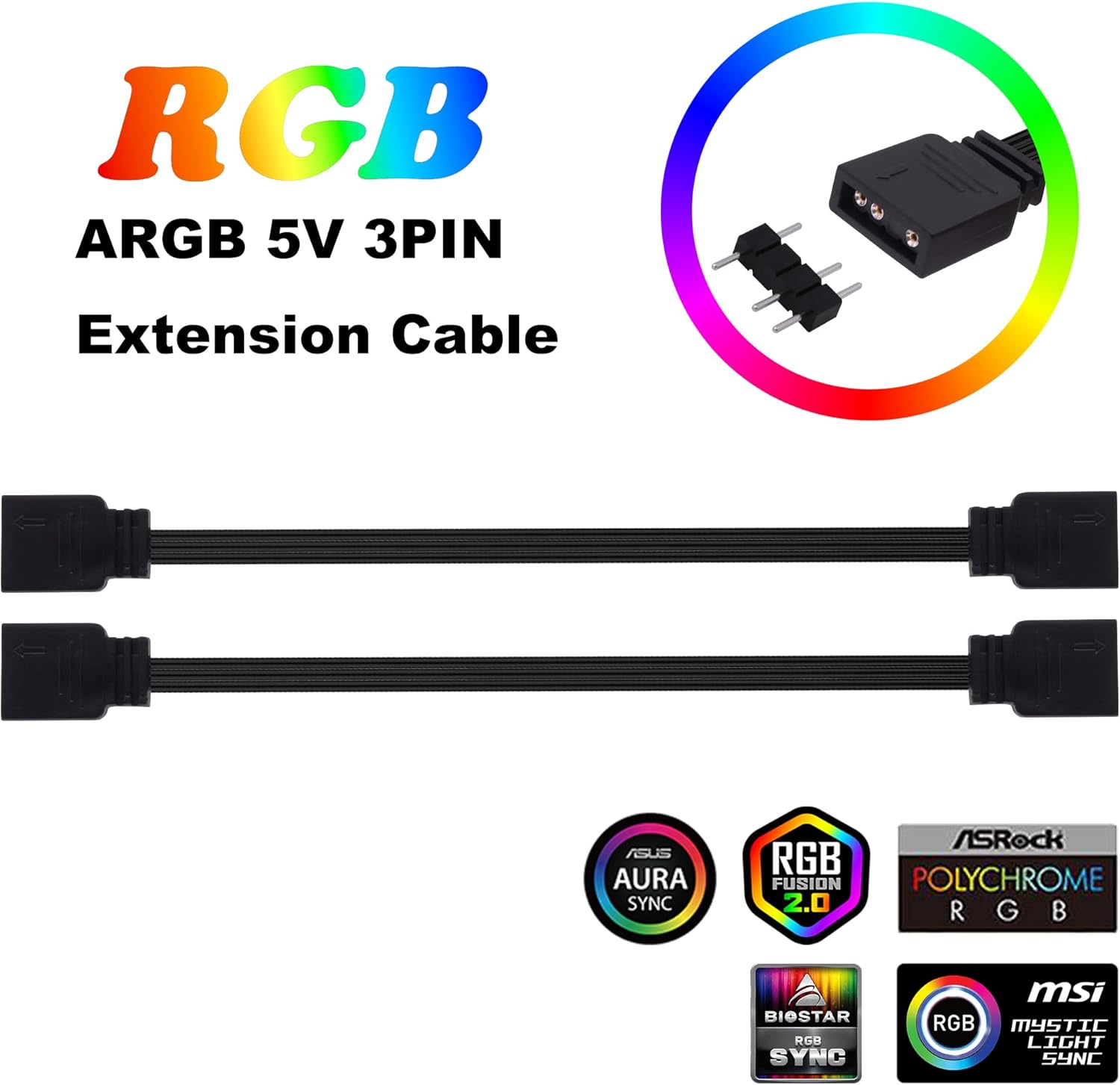 Thumbnail 3 de YARCHONN ARGB Extension Cable 5V 3 Pin – 1m/3.3ft, 2‑Pack
