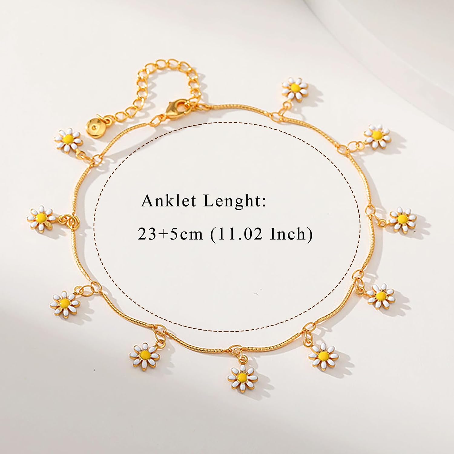 Detalle 2 de Cangall Gold Fußkettchen für Damen – flexibel verstellbar (22+5 cm), Hypoallergen & nickelfrei