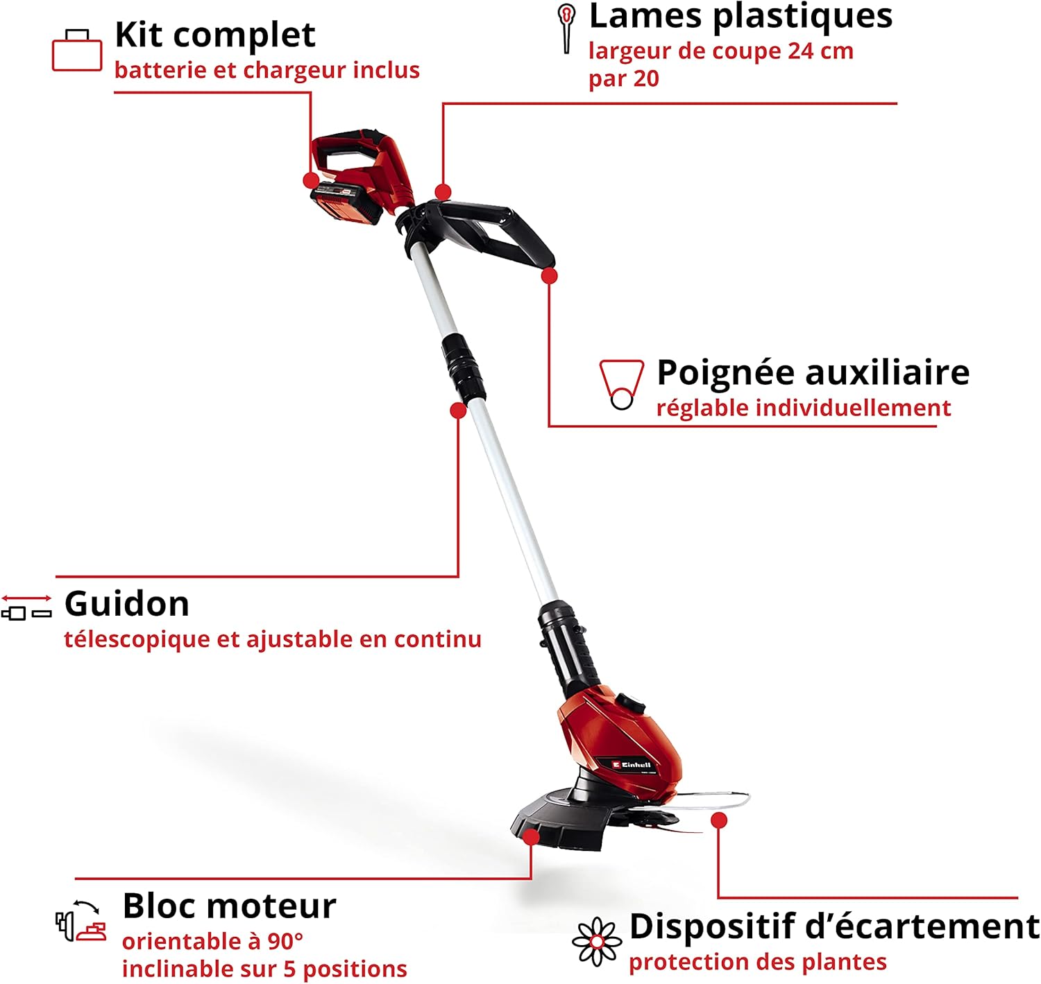 Detalle de Einhell GE-CT 18 Li : coupe-bordures sans fil Power X-Change avec manche télescopique