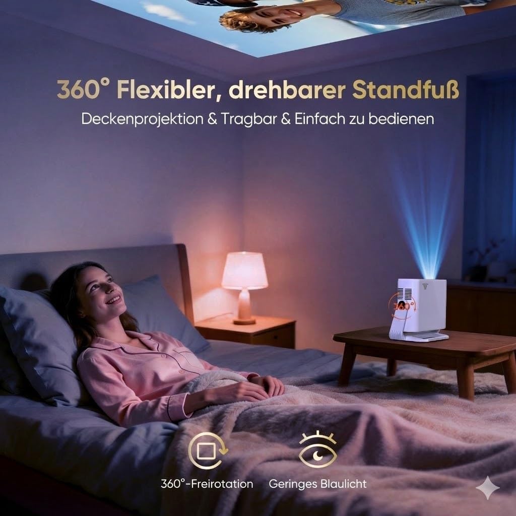 Thumbnail 6 de Wielio 2026 Upgrade Google TV Beamer GE211B – Mini-Projektor mit nativem 1080p, 4K-Decoding, 25.000 Lumen und 360°-Stativ