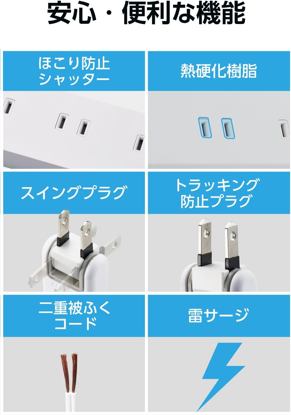 Detalle de エレコム ECT-1510WH 電源タップ 10個口 雷ガード・マグネット・ほこりシャッター付き