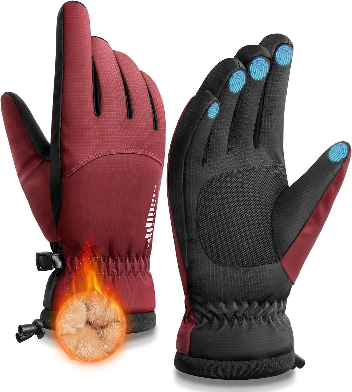 Detalle de SIMARI Winter Gloves, Small Ruby Wine, Touchscreen, Windproof and Waterproof