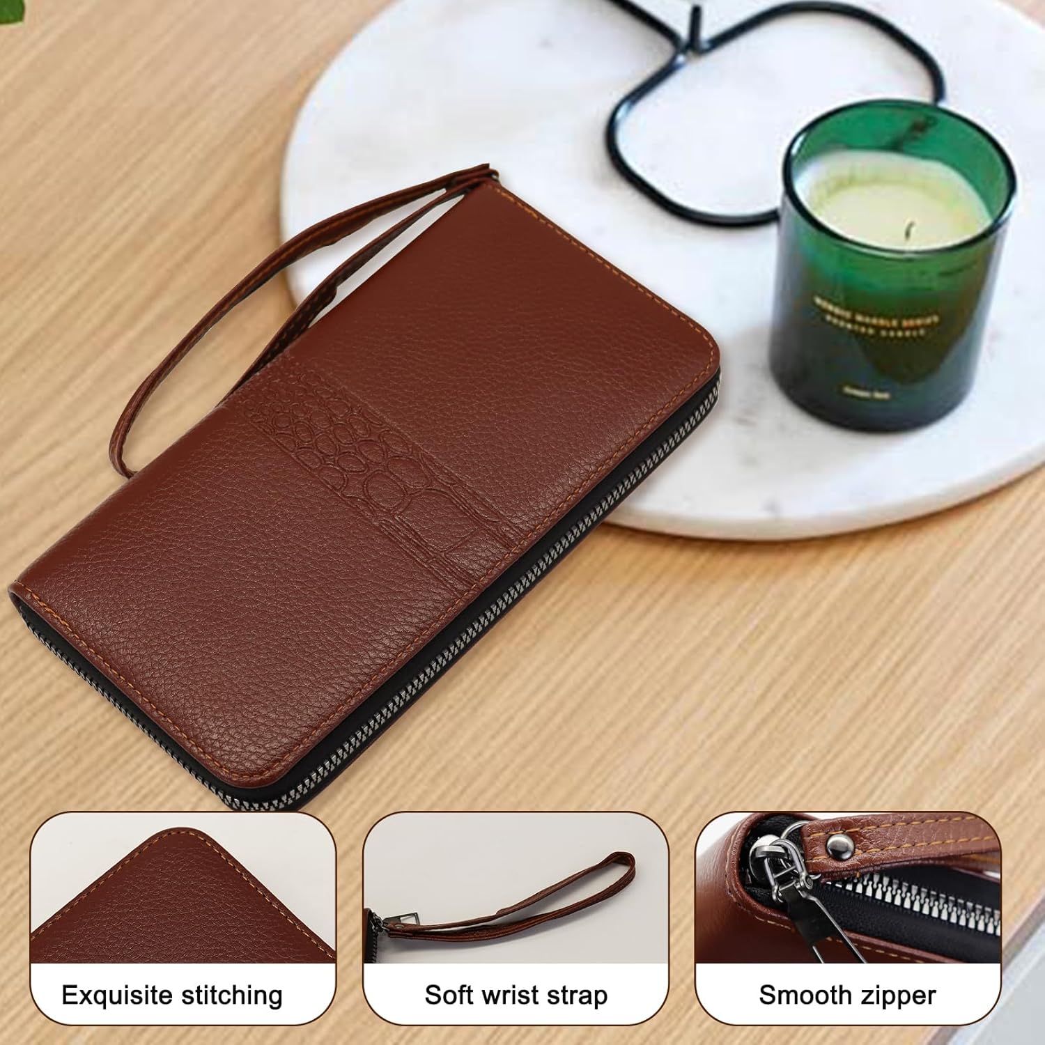 Thumbnail 2 de AdiStylinno Portefeuille long en cuir PU pour homme avec fermeture éclair et grande capacité