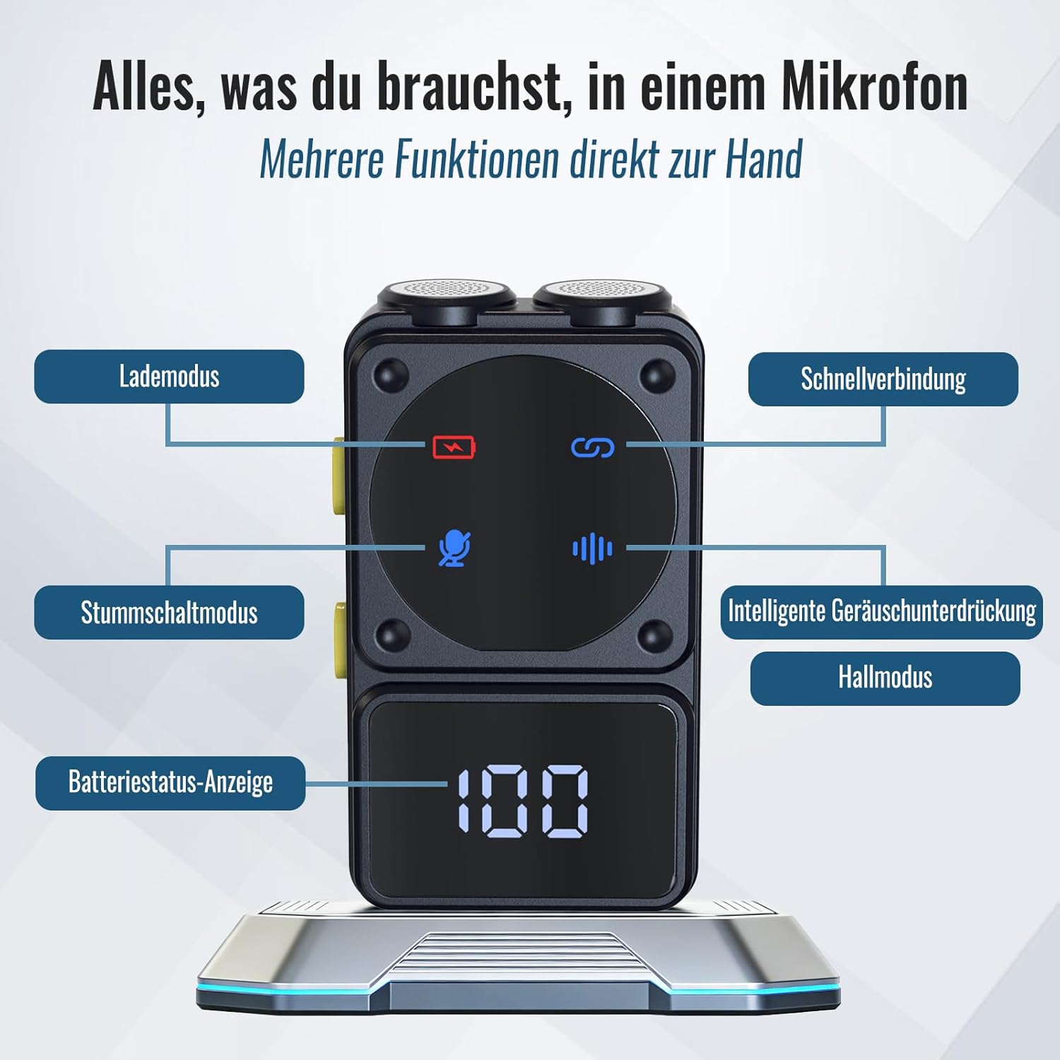 Thumbnail 5 de UROLMIC Kabelloses Lavalier-Mikrofon mit Digi-Display – 45h Laufzeit, 50m Reichweite, Zwei-Kapsel-Design