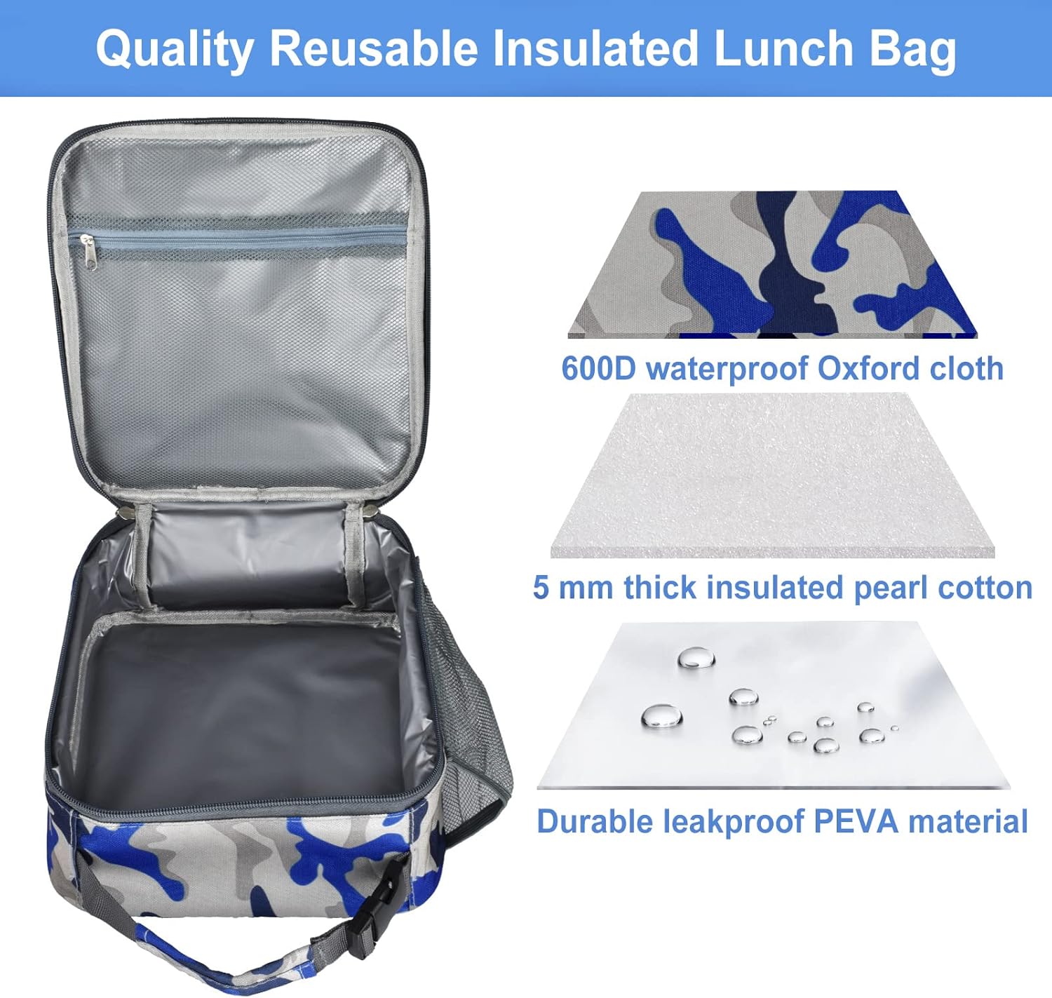 Thumbnail 2 de IWTTWY Insulated Lunch Bag Camouflage Cooler Bag (Camo Blue)