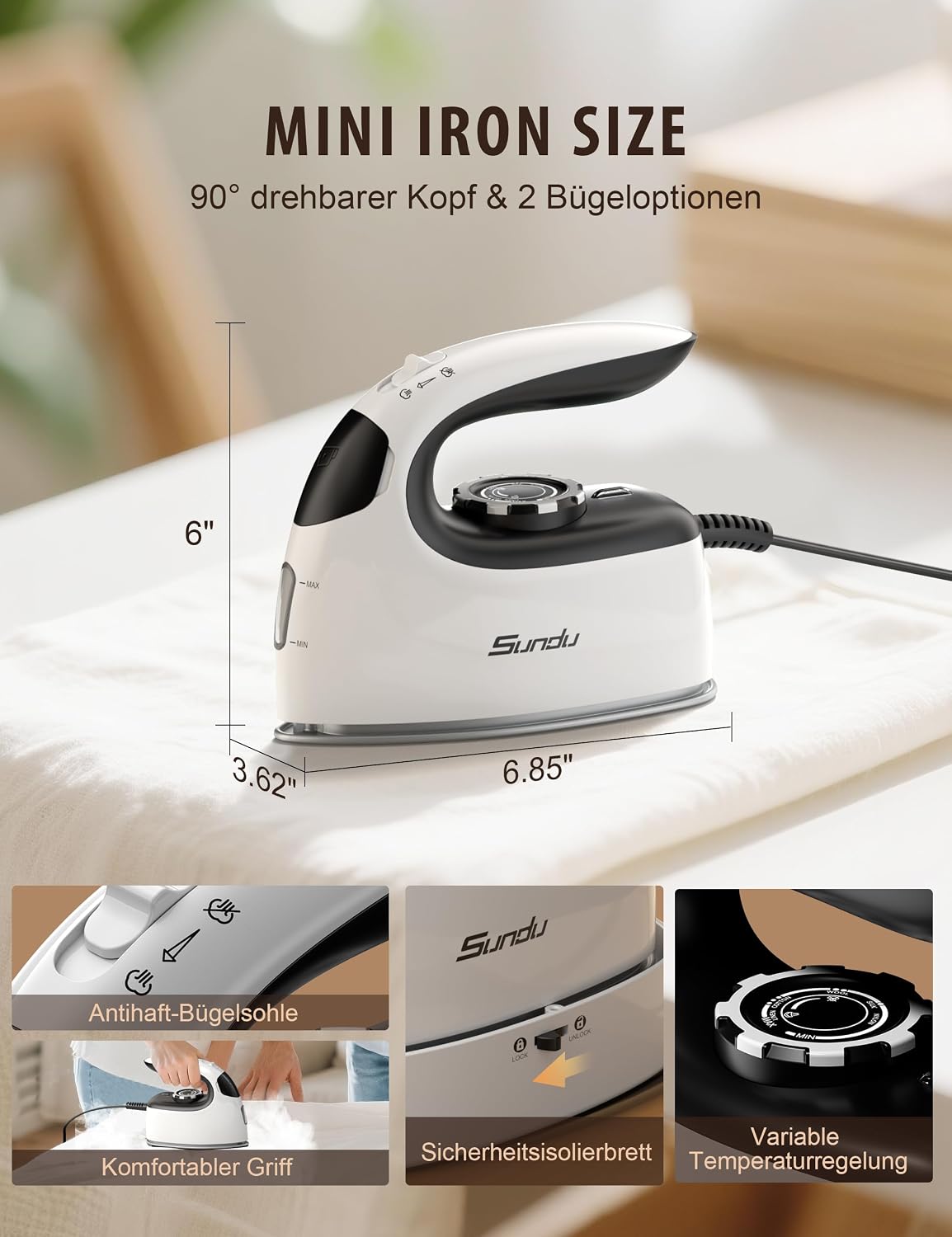 Thumbnail 1 de Sundu Reisebügeleisen & Steamer Dampfglätter 2-in-1 mit Keramikplatte, 30 g/min und 5 Bügelmodi