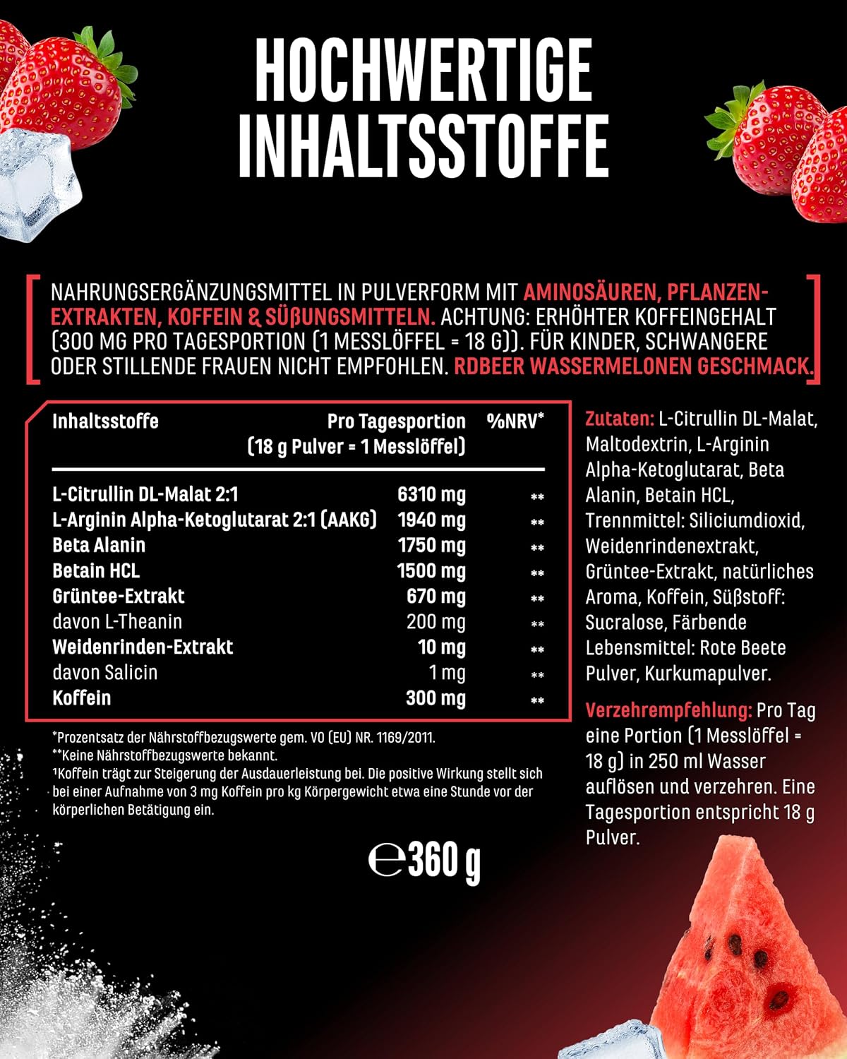 Thumbnail 6 de LIMITBREAKER Pre Workout Booster mit Koffein 300 mg – Erdbeere Wassermelone, 360 g