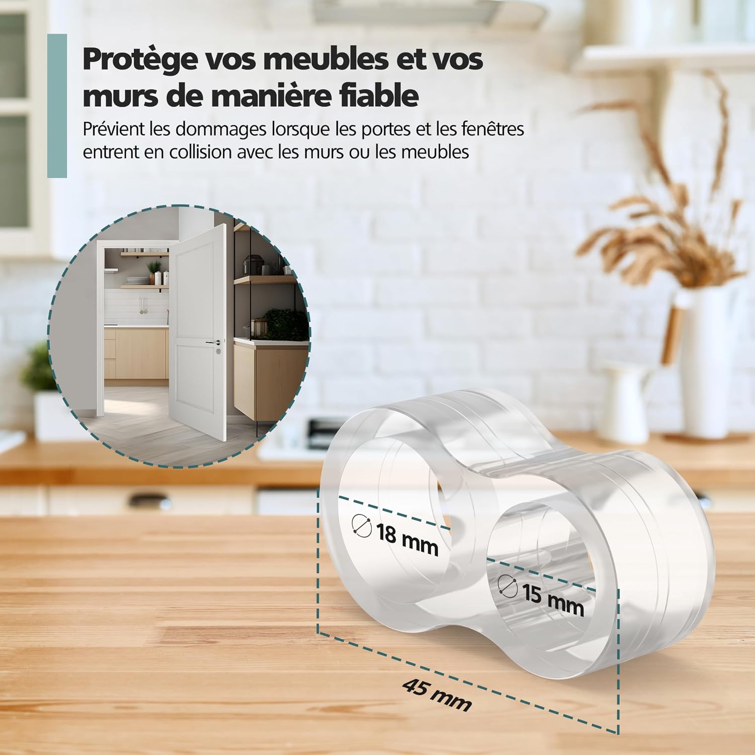 Detalle de virea lot de 6 butées de poignée de porte transparentes pour protéger murs et meubles