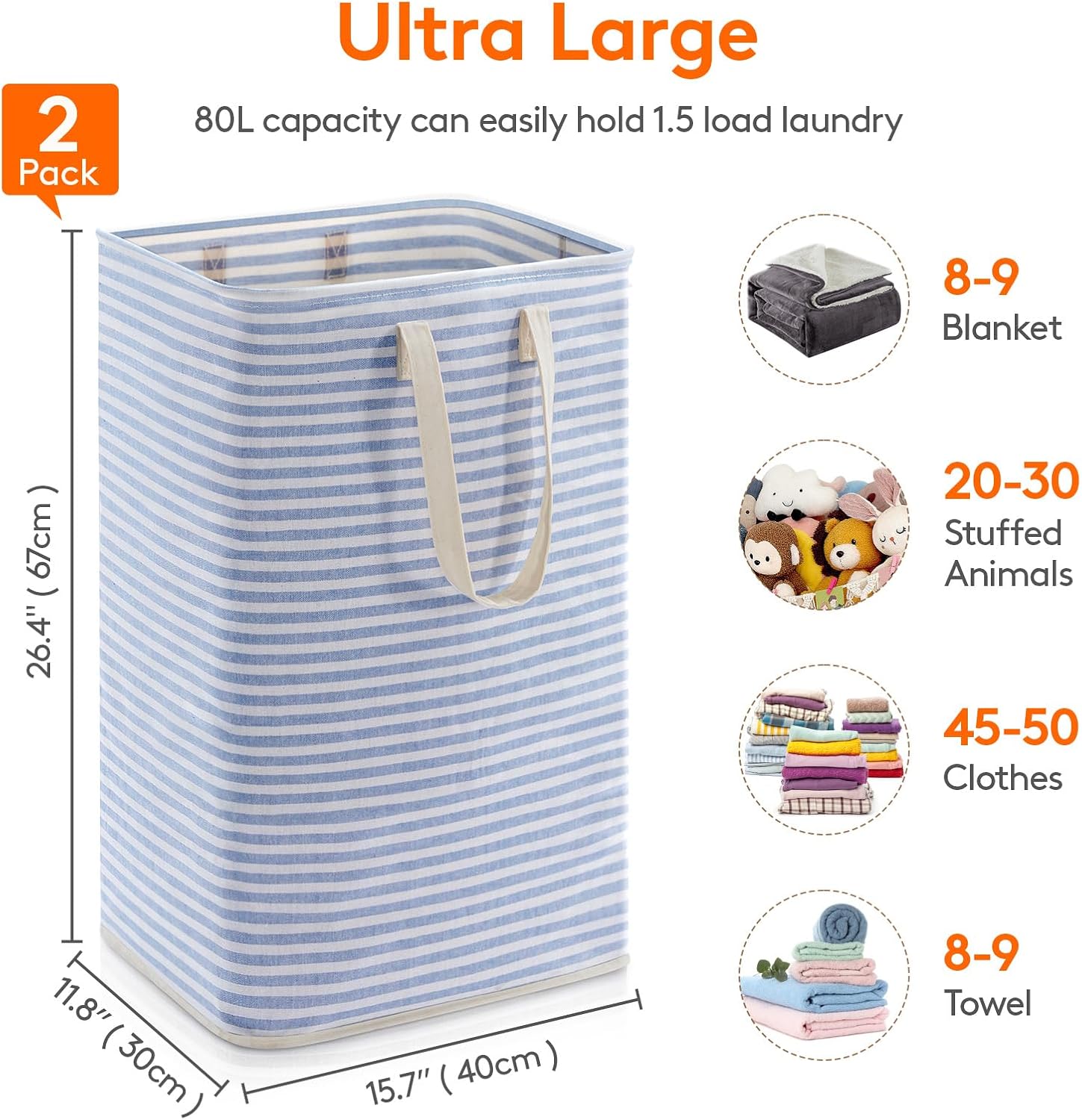 Detalle 2 de Lifewit LF230066 Laundry Baskets, Foldable Waterproof Polyester, 80L, Set of 2