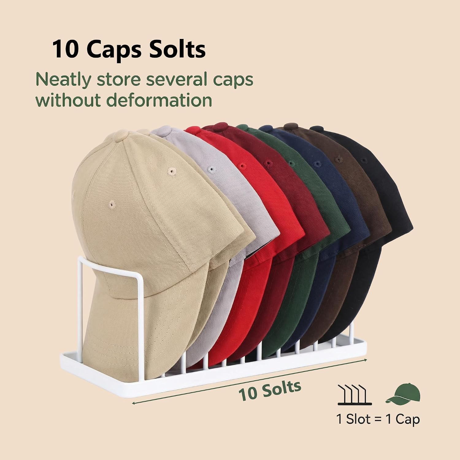 Detalle de YiSeyruo Hat Rack 0567 Hat Organizer, White 2-Pack, Carbon Steel for 20 Caps