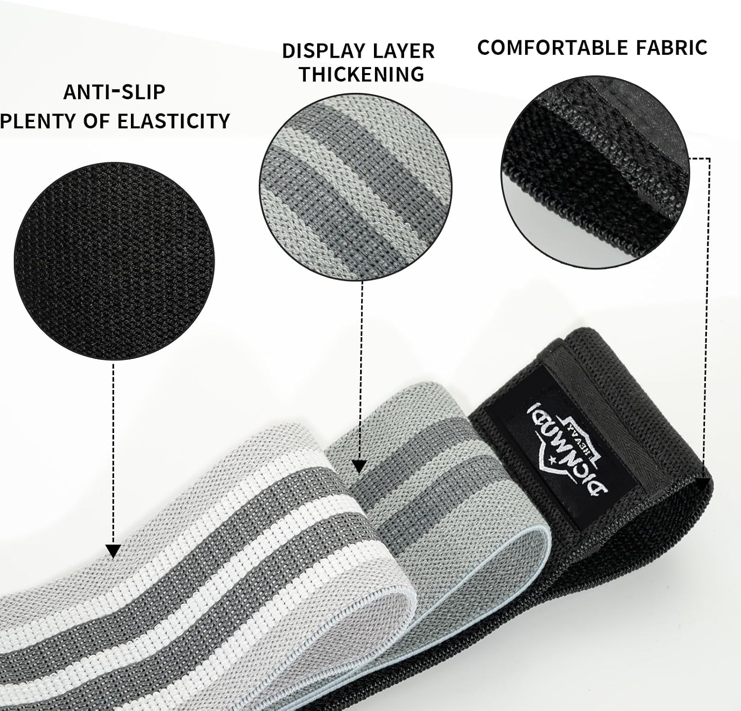 Detalle 1 de DICYWUDI WU-TLD-6PS-H Fabric Resistance Bands, 6-Pack, Non-Slip, 3 Levels