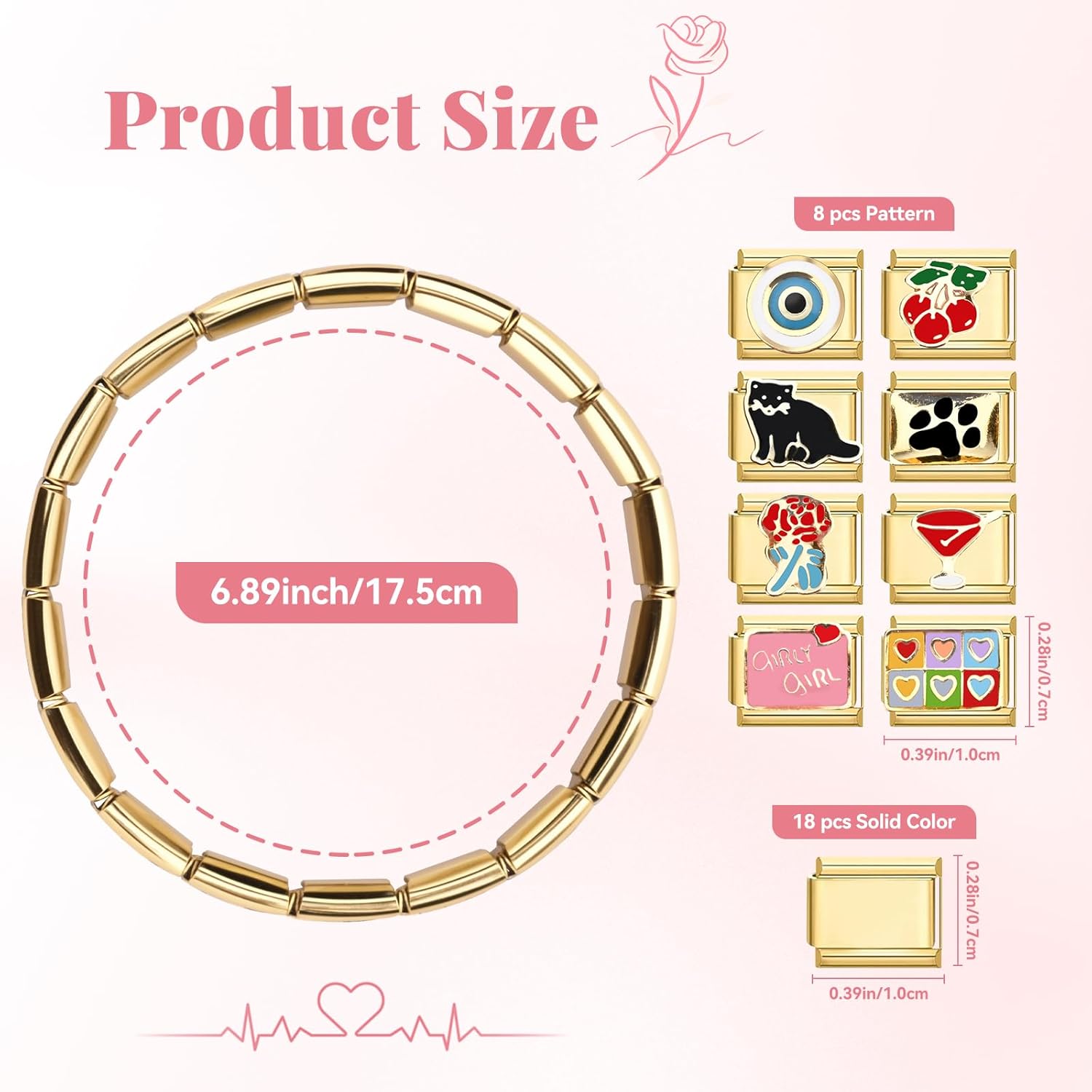 Thumbnail 1 de Set bracciale Italian Charm in oro Ouxayapl con moduli rimovibili e tool per cambiare i charm (per braccialetti da 9 mm)