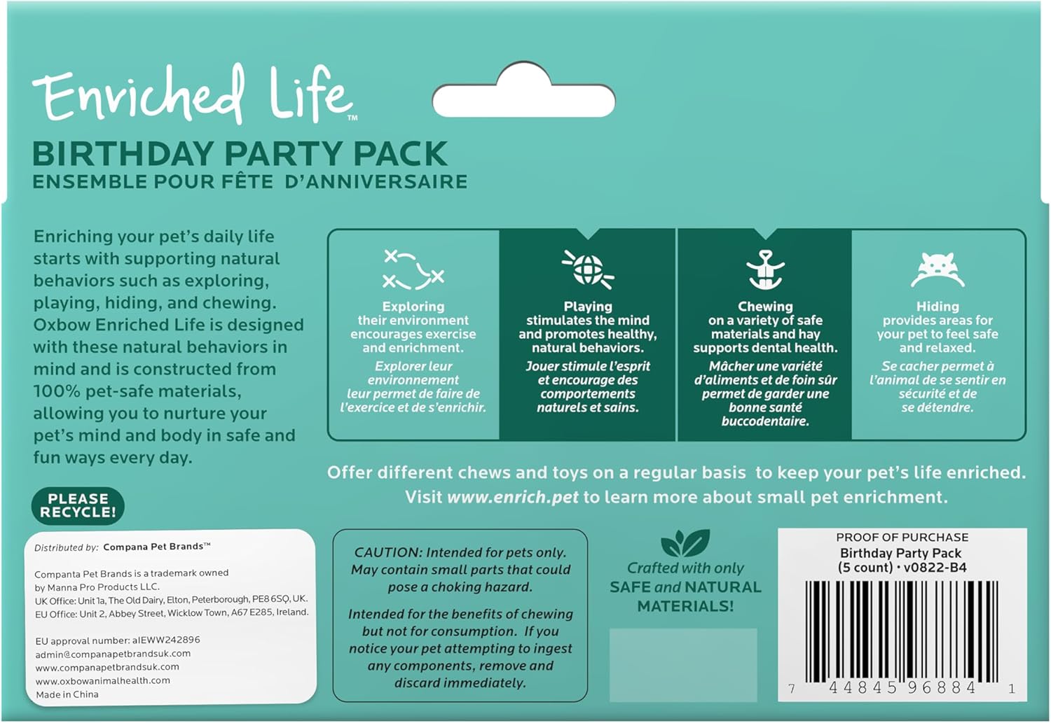 Detalle de Oxbow Enriched Life Pack Fête d'anniversaire – Jouets d'enrichissement pour lapins et petits animaux