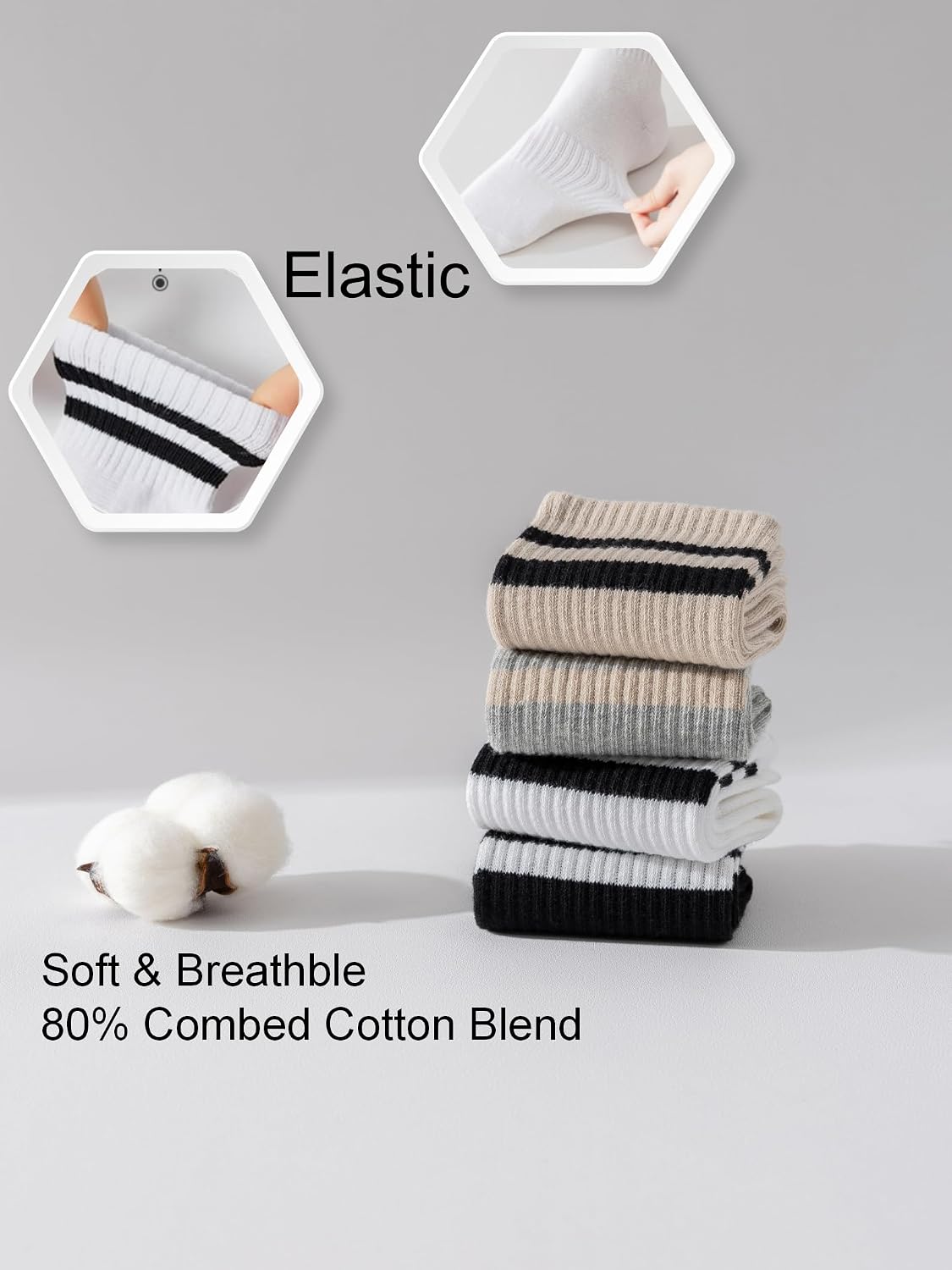 Detalle de YUWELL Womens Striped Crew Socks 4-pack