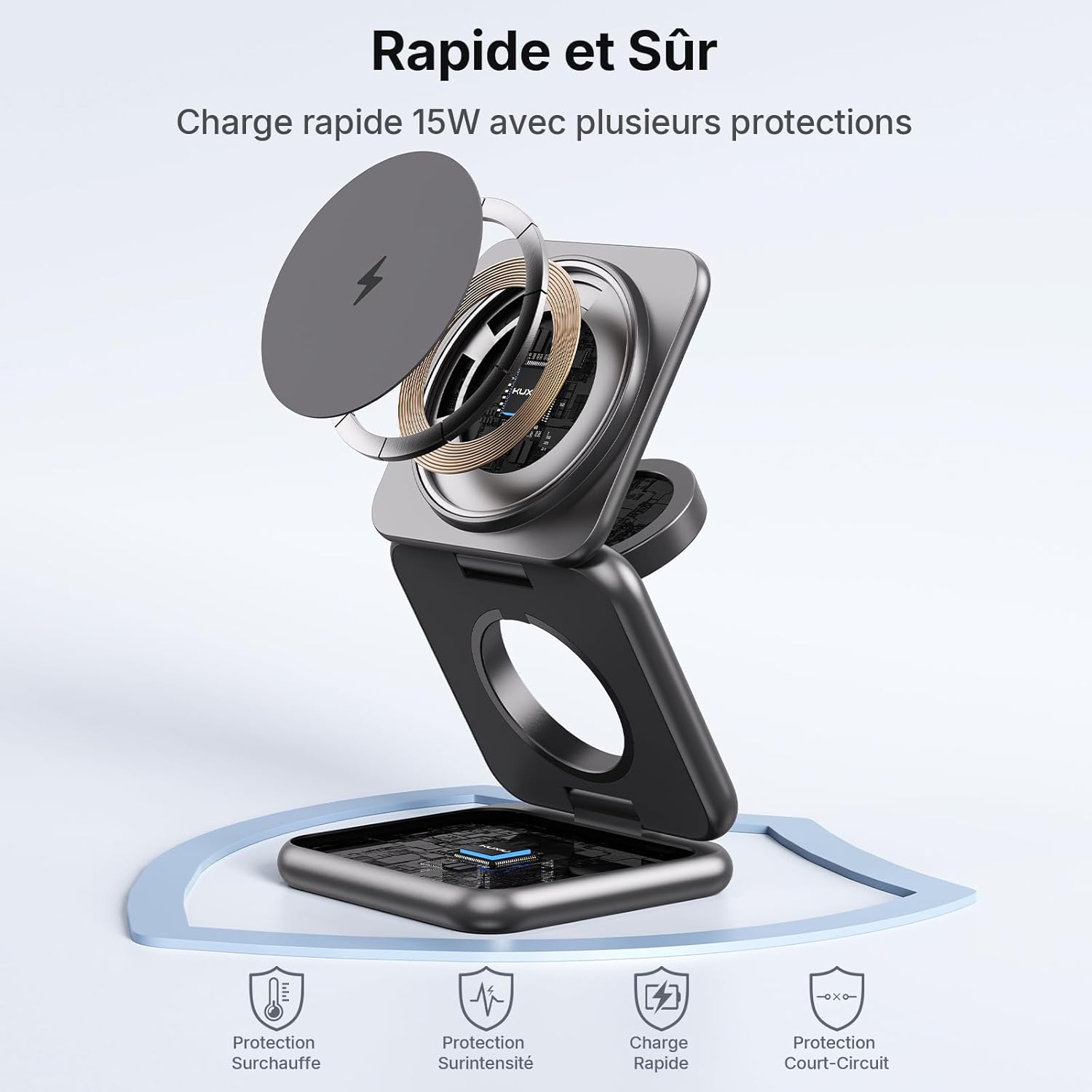 Thumbnail 1 de Alilong Chargeur Induction 3 en 1 Magnétique Folding: Chargeur sans Fil Alliéage Zinc pour iPhone, Apple Watch et AirPods