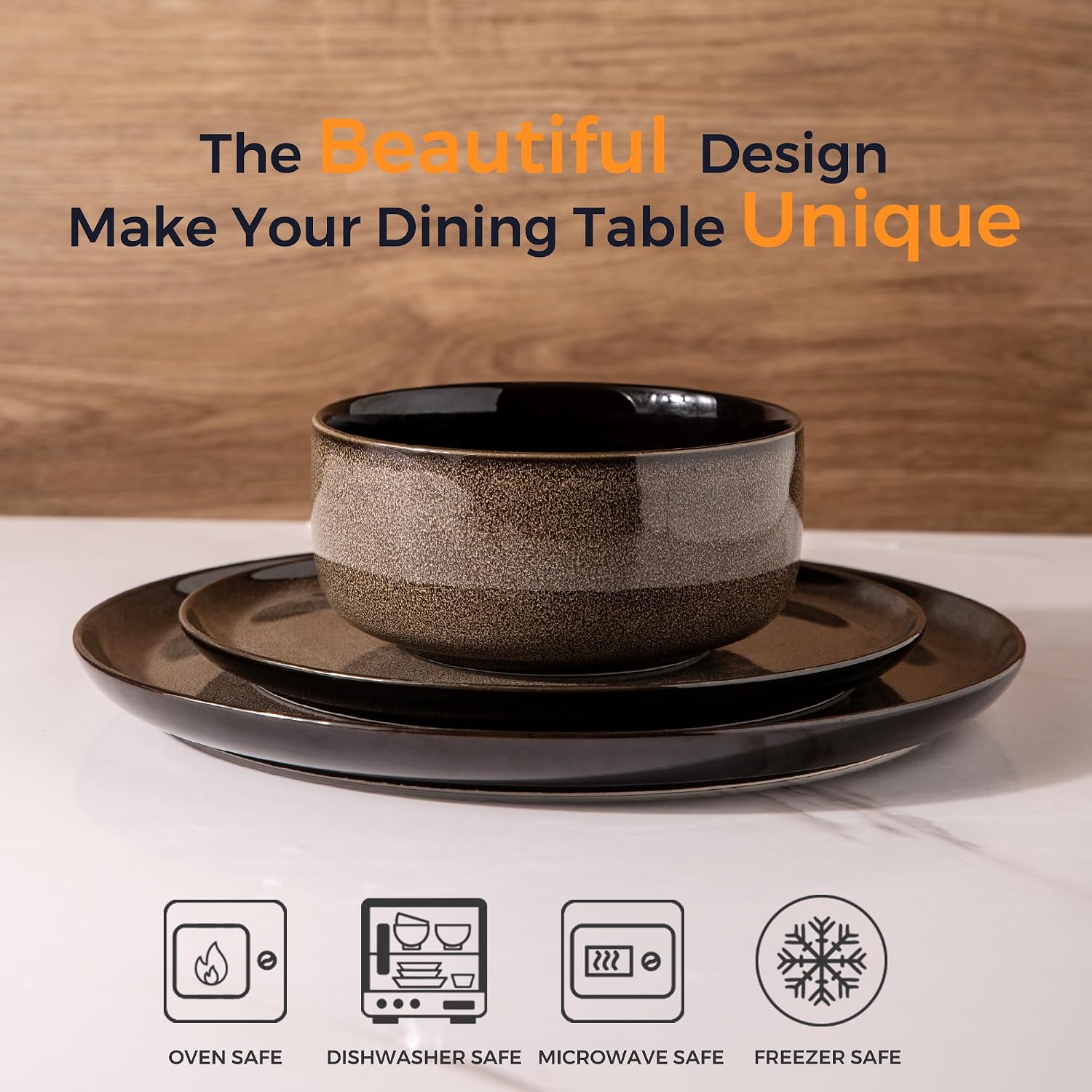 Detalle 2 de LERATIO Ceramic Dinnerware Sets for 4 — 12-Piece Porcelain Set with Lead-Free Glaze