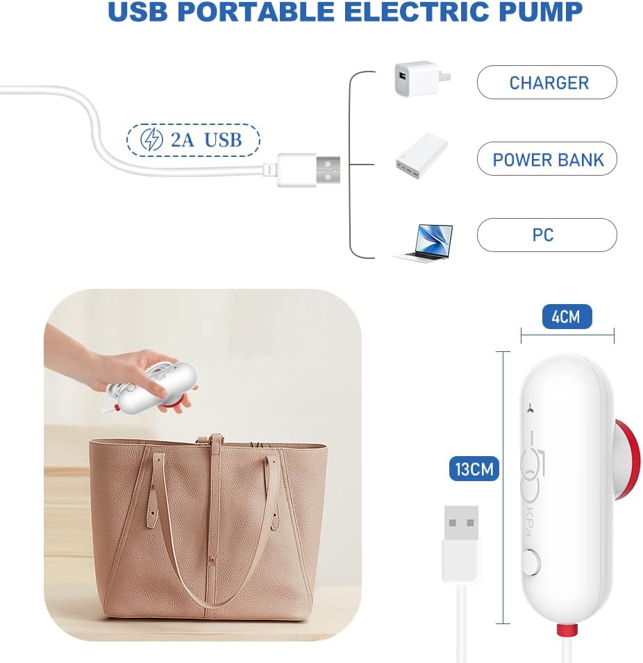 Detalle de Set Vacbird sacchetti sottovuoto per vestiti con pompa USB compatta (18 sacchetti, 3 misure)