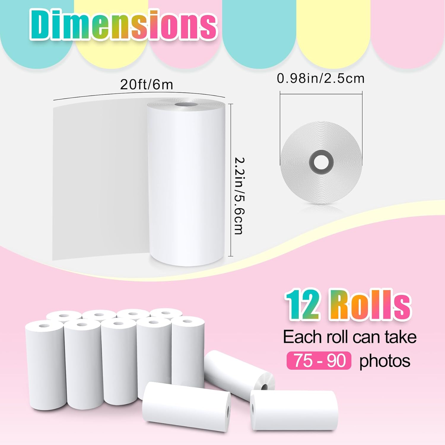 Thumbnail 1 de Hikkon 12 Rolls Kids Instant Print Camera Thermal Paper — DIY Colourable Photos On The Go
