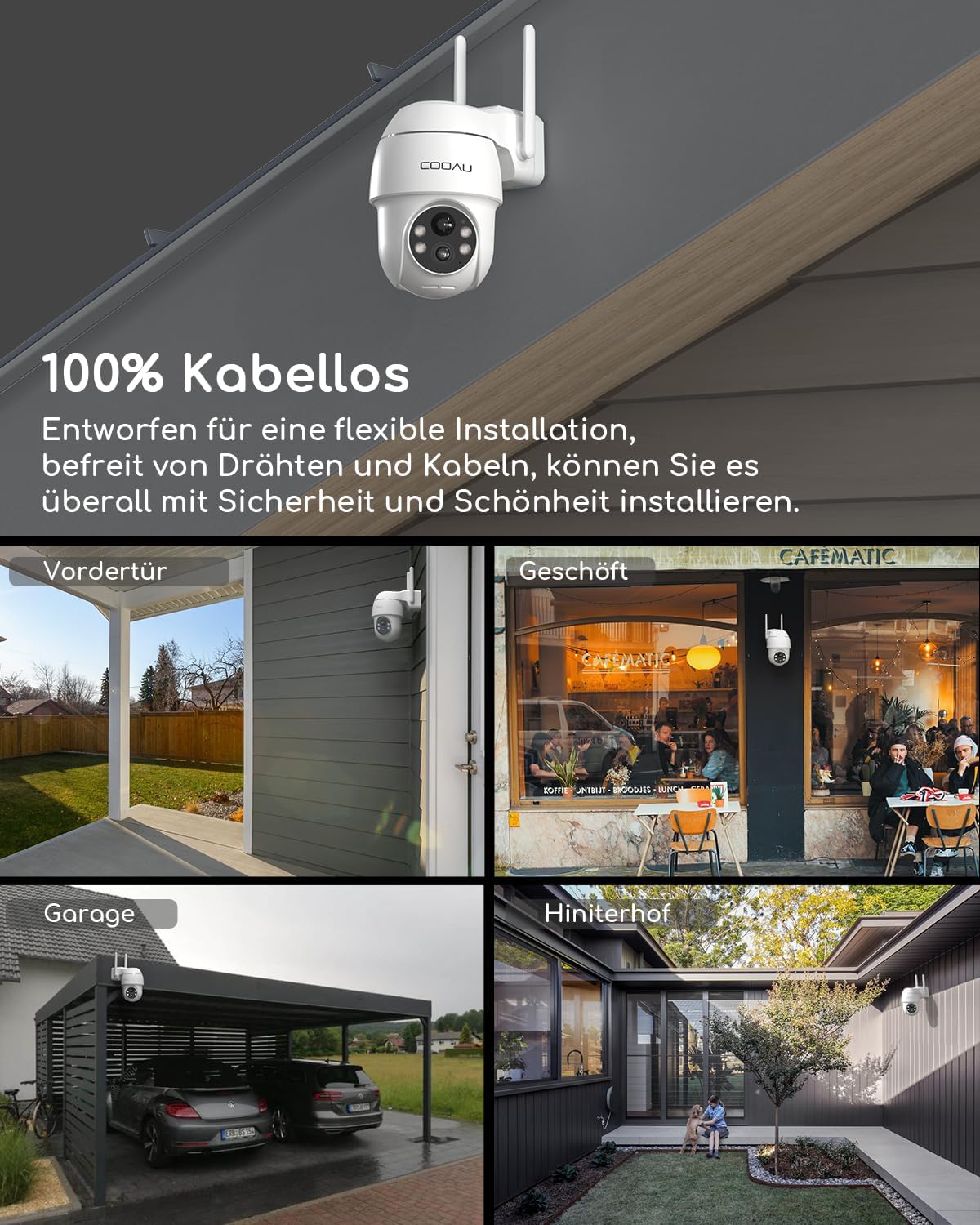 Detalle 2 de COOAU 2K Überwachungskamera Akku 355°