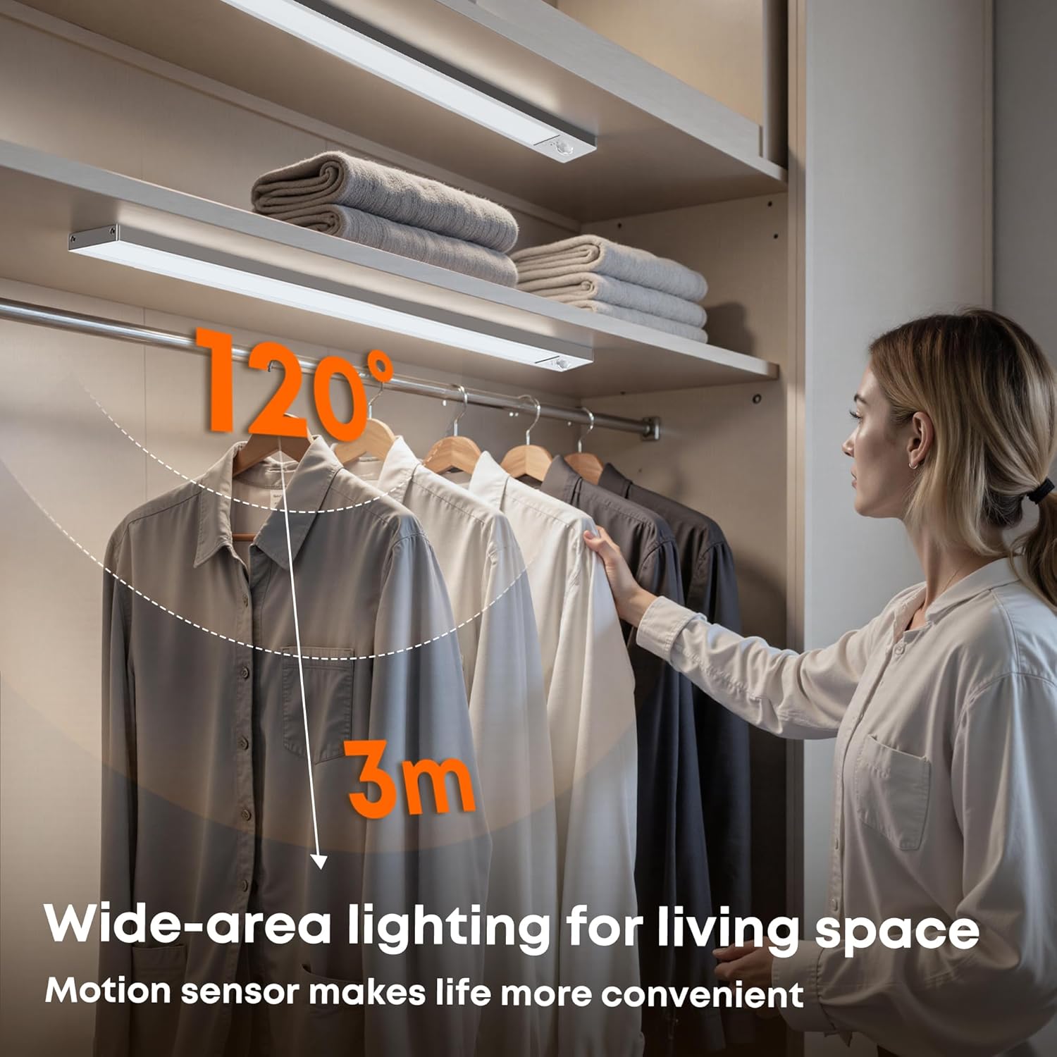 Detalle 2 de Schrankbeleuchtung LED Unterbauleuchte mit Bewegungsmelder (40 cm) – 1 Stück, aufladbar & magnetisch