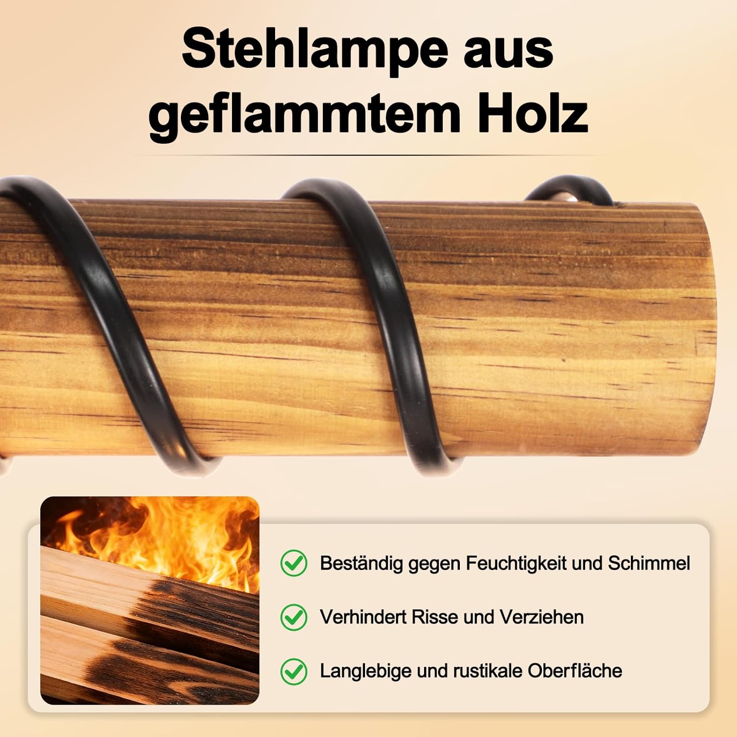 Thumbnail 2 de ZMH Stehlampe Wohnzimmer – Holz, Schwarz, Vintage-Industrial, 2-flammig, 151 cm