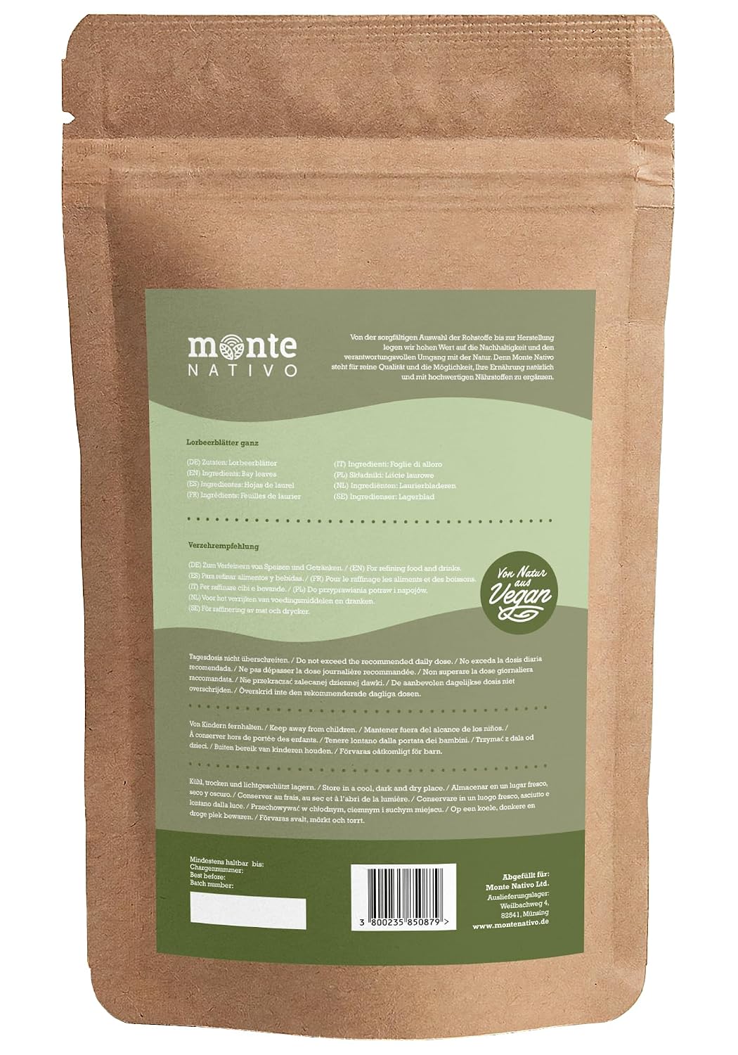 Detalle 2 de Getrocknete Lorbeerblätter Monte Nativo (250 g) – gerebelt, aromatisch zum Kochen und Würzen