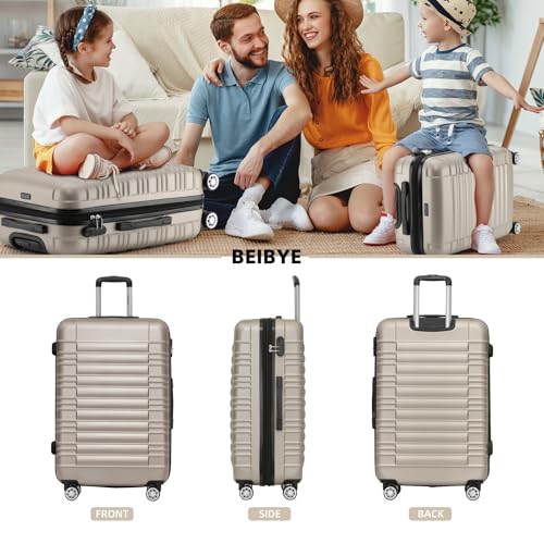 Detalle de BEIBYE Reisekoffer 2088 Hartschalekoffer Größe L – Champagner, ABS-Kunststoff, 75 L