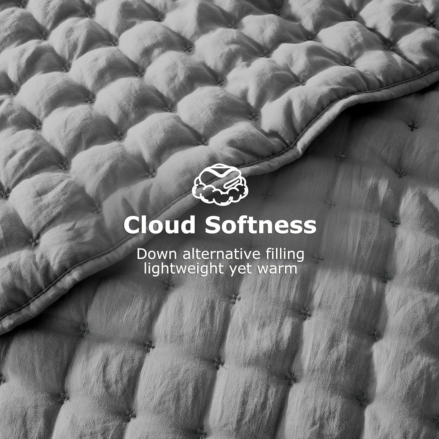 Detalle de WDCOZY Twin Size Lightweight Quilted Comforter Set in Dark Grey