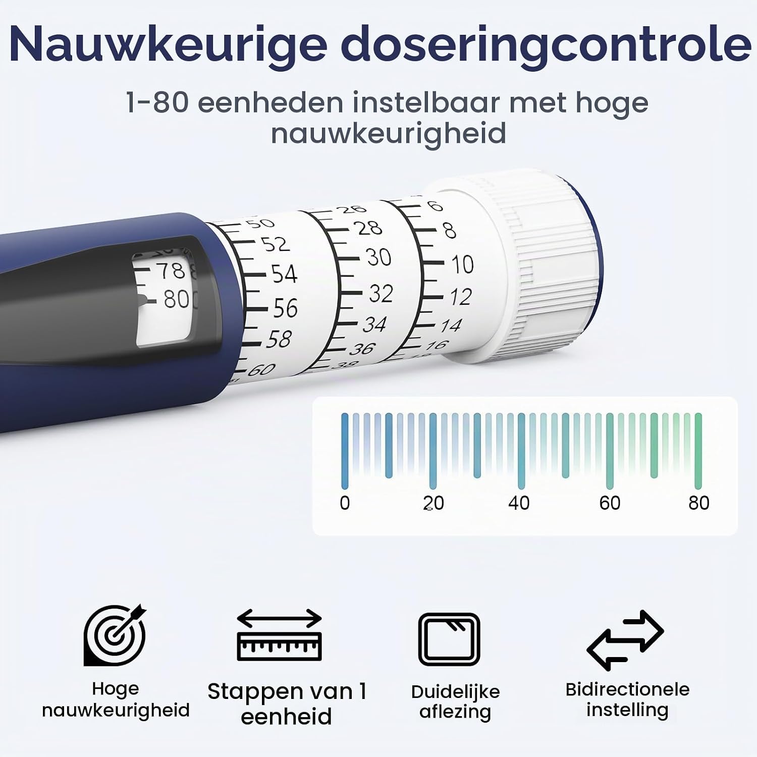 Detalle de Aisisree navulbare insulinepen voor 3 ml-patronen, 1–80 eenheden, blauw