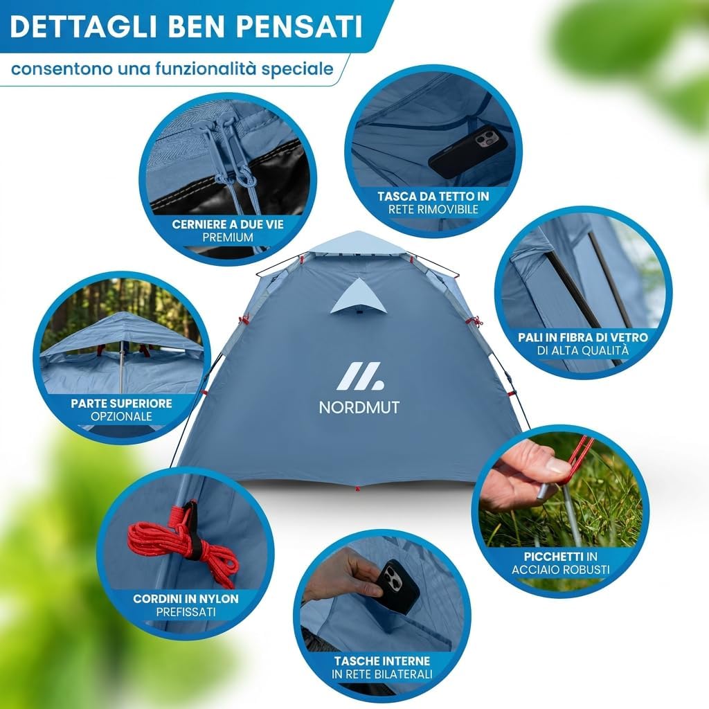 Detalle 2 de NORDMUT Tenda Pop-Up 2-4 Persone – Montaggio Istanteaneo, Impermeabile e Protezione UV