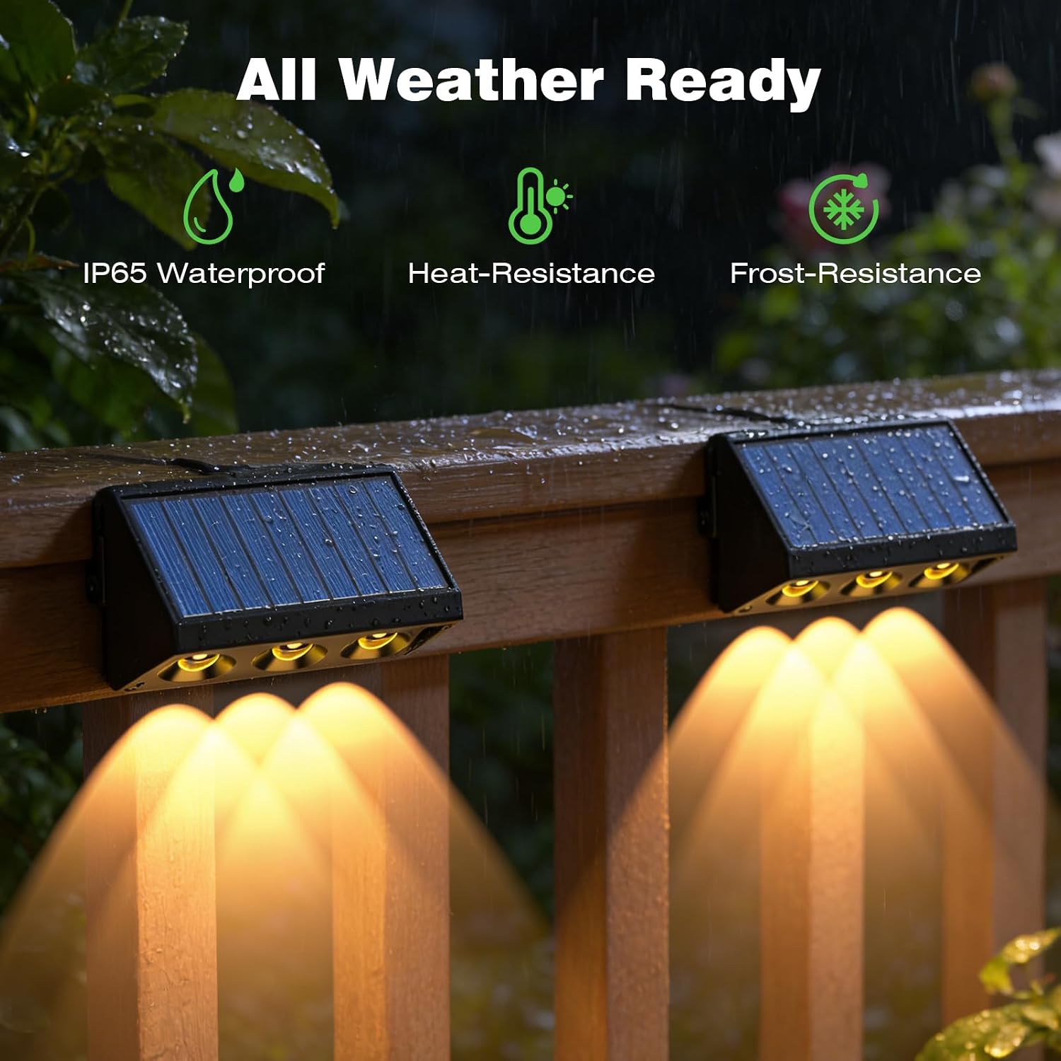 Detalle de Wudyfei Solar Fence Lights Outdoor (4 Pack) with 3LED and 3 Convex Lenses, IP65 waterproof solar wall lights