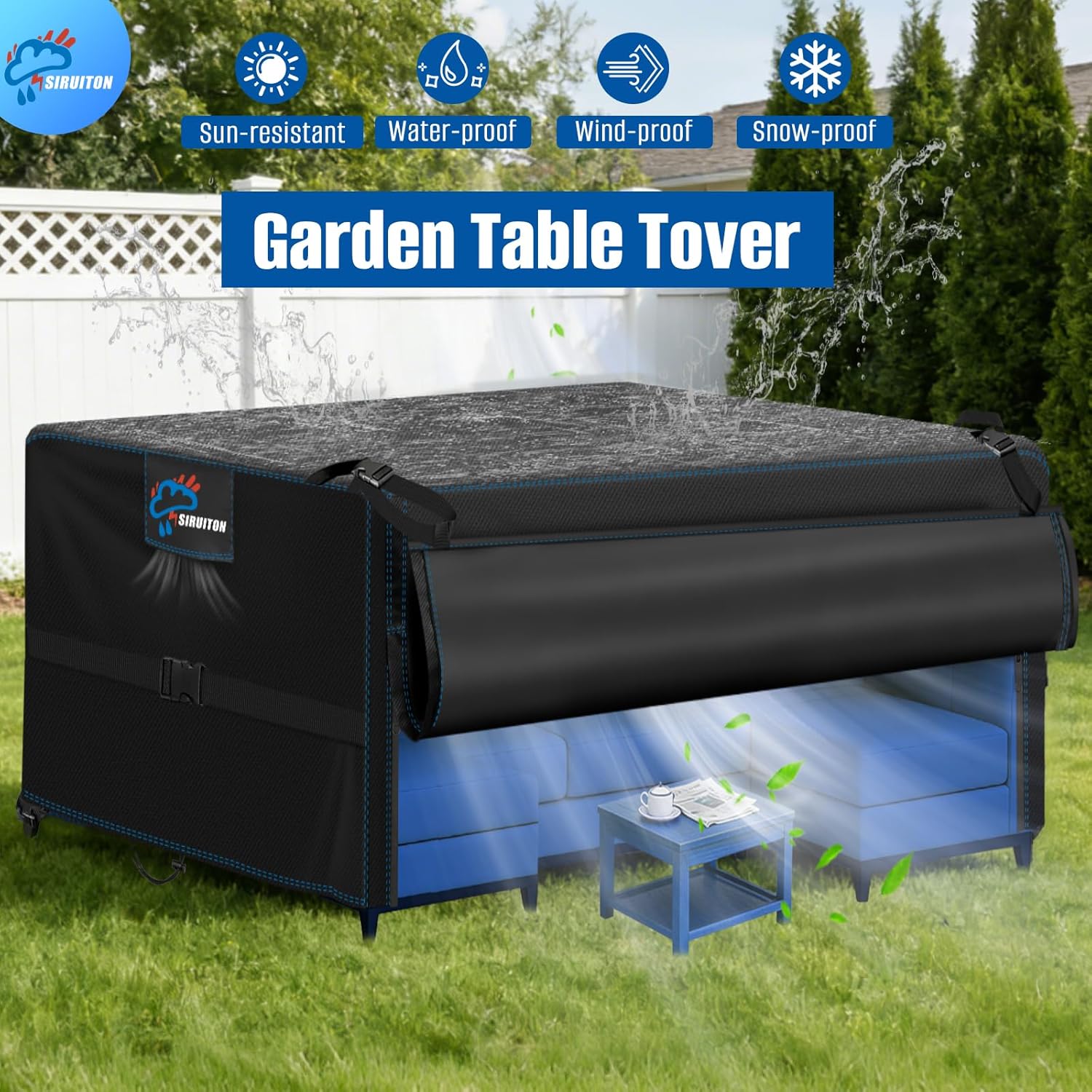 Thumbnail 6 de SIRUITON Copertura impermeabile 180x100x74 cm per mobili da giardino – design a cerniera apribile, antivento e 500D
