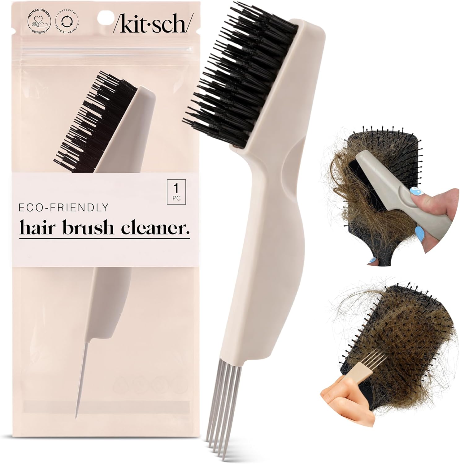 Kitsch Brosse à cheveux double face 2 en 1 : outil de nettoyage et de retrait des nœuds