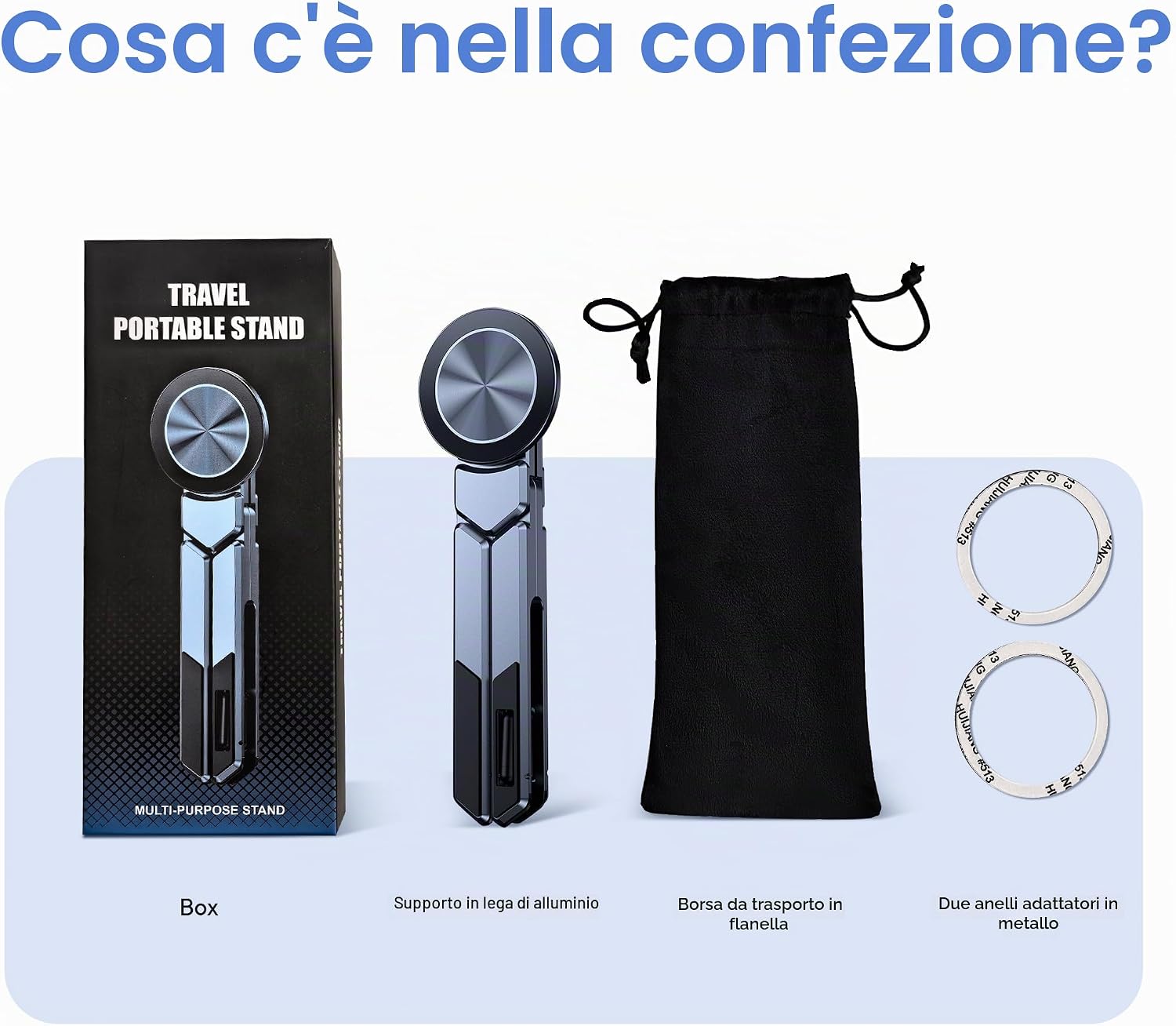 Detalle de NANDADEVI Supporto magnetico portatile in alluminio: robusto, leggero e regolabile per telefono, tablet e laptop