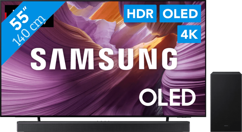 Detalle de Samsung 55'' OLED S85F (2025) mit HW-B760GF Soundbar – eindrucksvolles Bild‑Klang‑Paket