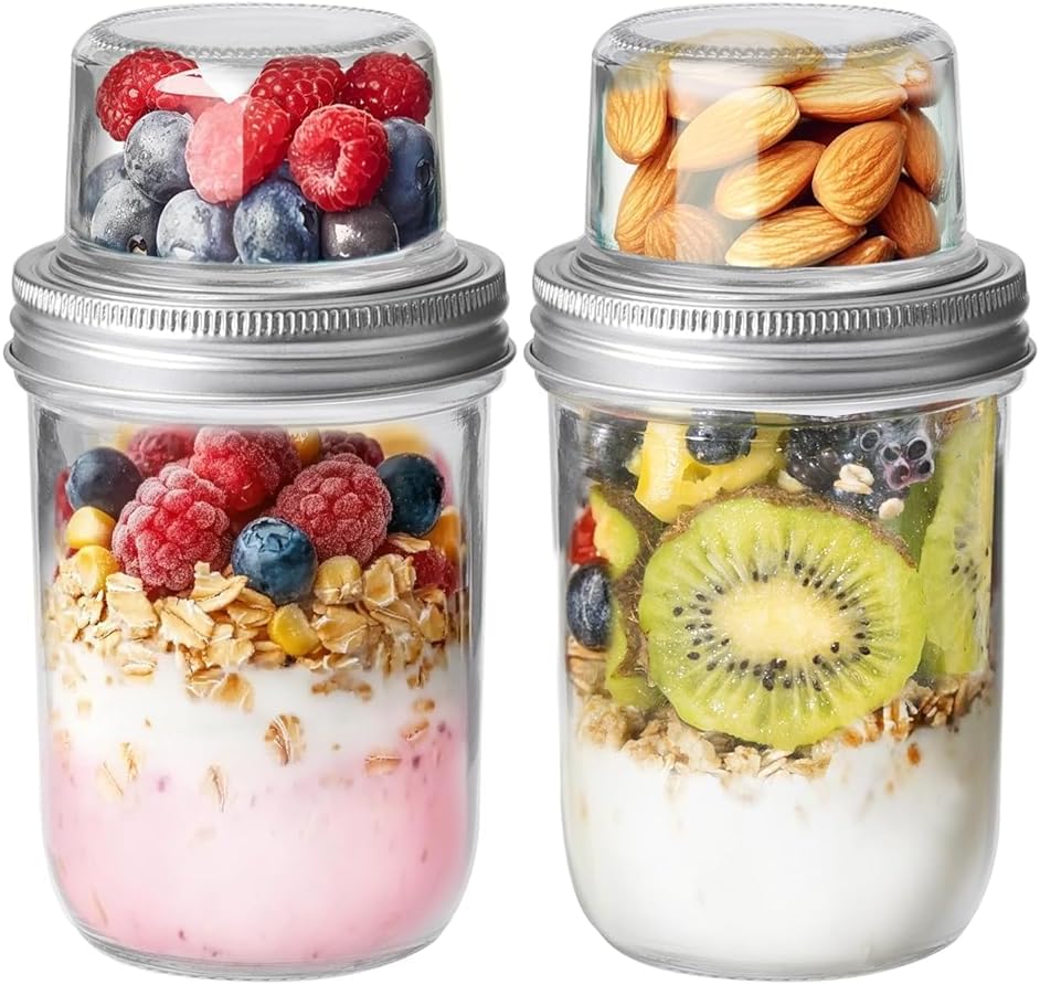 Detalle de ComSaf Overnight Oats Gläser/480+120ml/2pcs yoghurtpotten van glas, set van 2