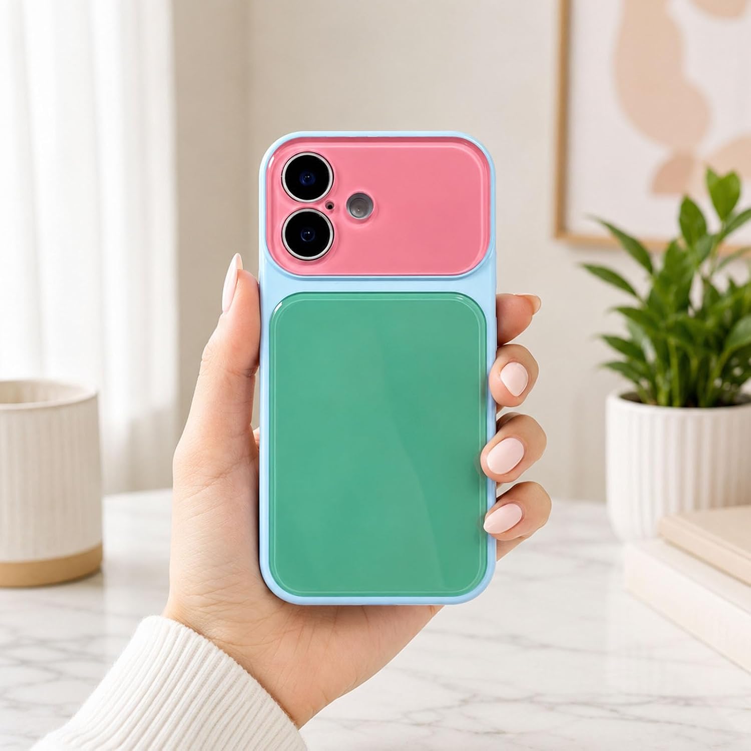 Detalle 1 de EKELYVIA Cyan TPU Case for iPhone 17, Contrast Color Design, Raised Bezels