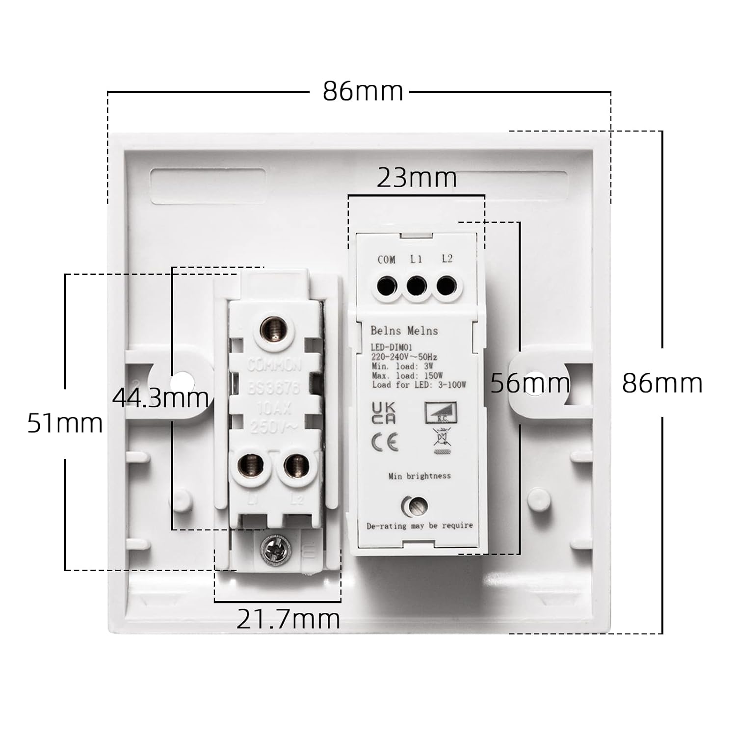 Thumbnail 4 de Belns Melns 2 Gang LED Dimmer and Rocker Switch