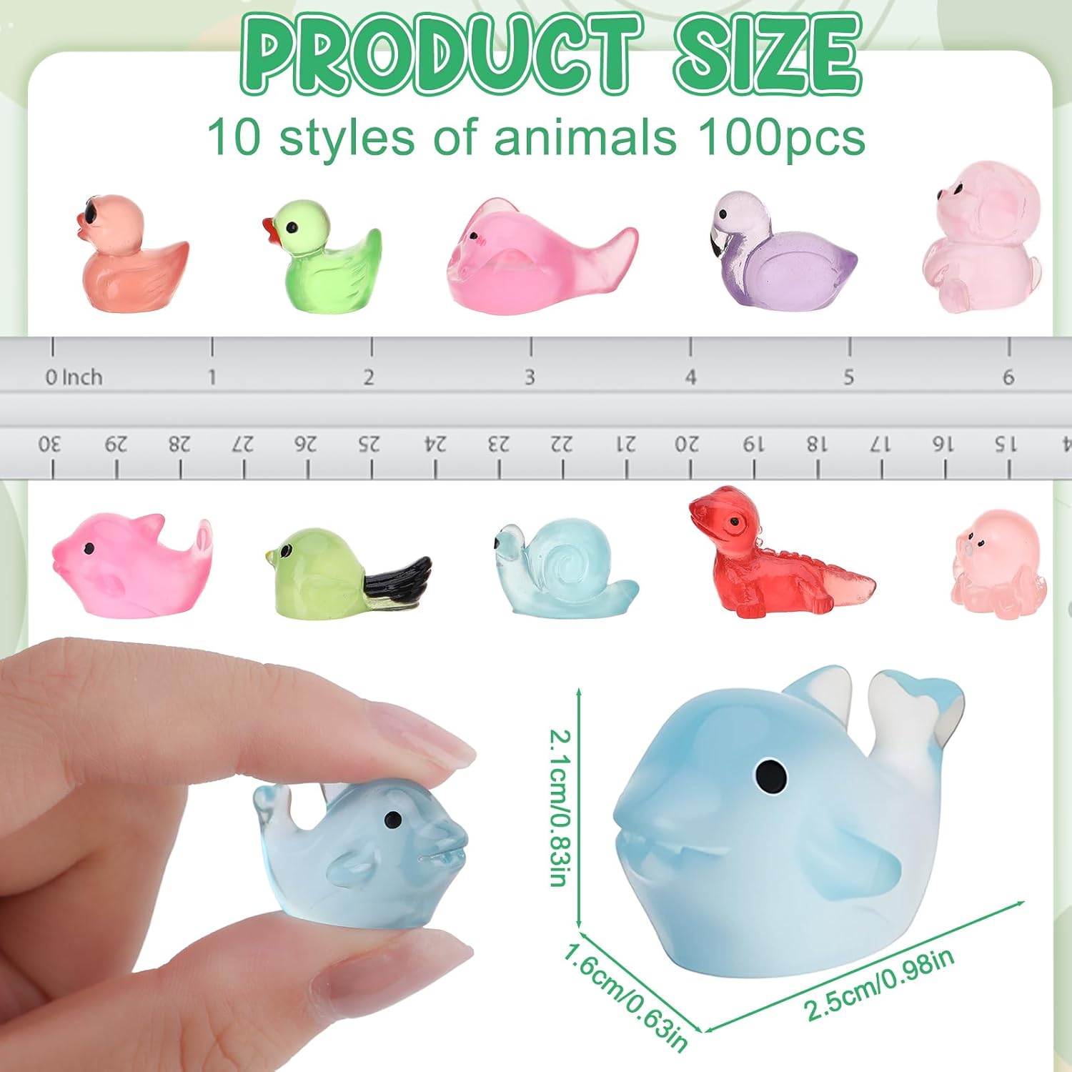 Thumbnail 1 de GSrenyu 100 Mini Luminous Resin Animals (10 Styles) for Aquarium, Fairy Garden & Dollhouse Decor