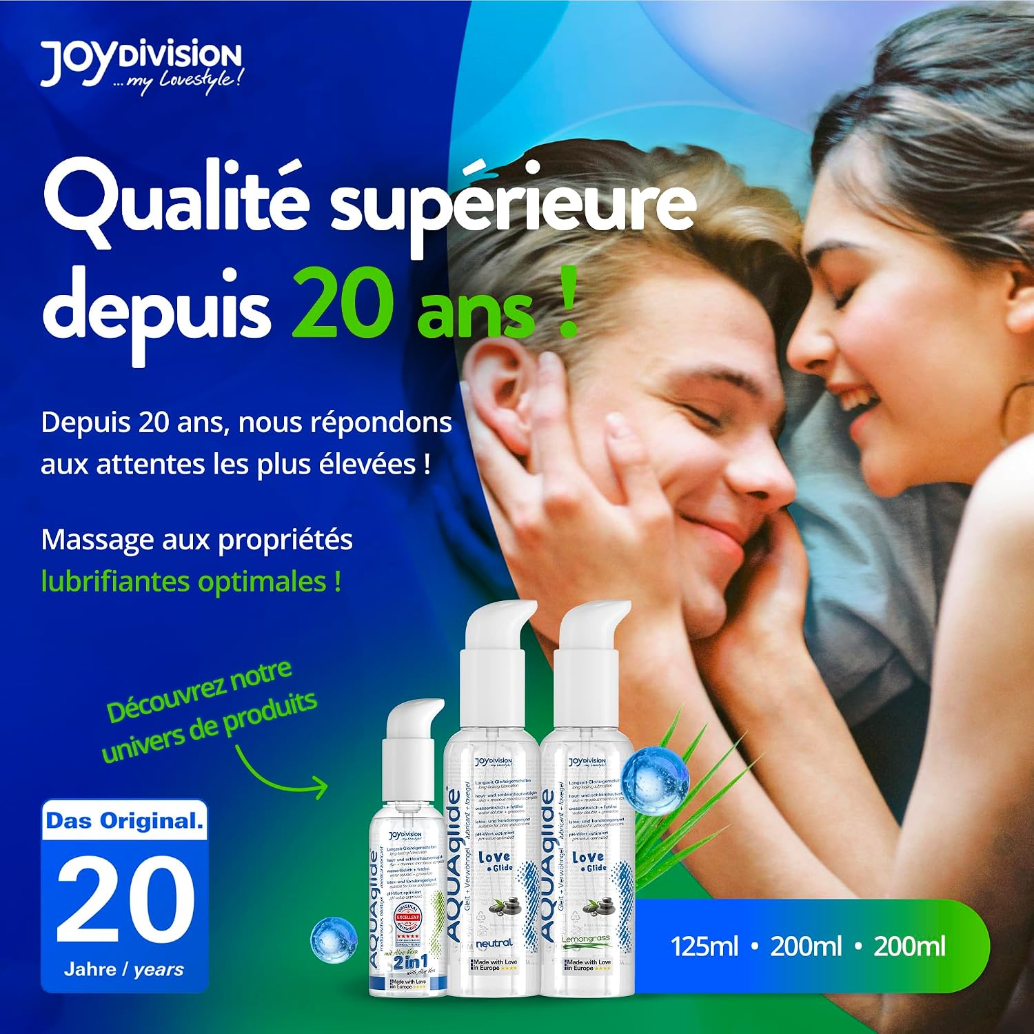 Detalle de JOYDIVISION Lubricant & Gel 200 ml : gel-lubrifiant sans huile pour massage sensuel