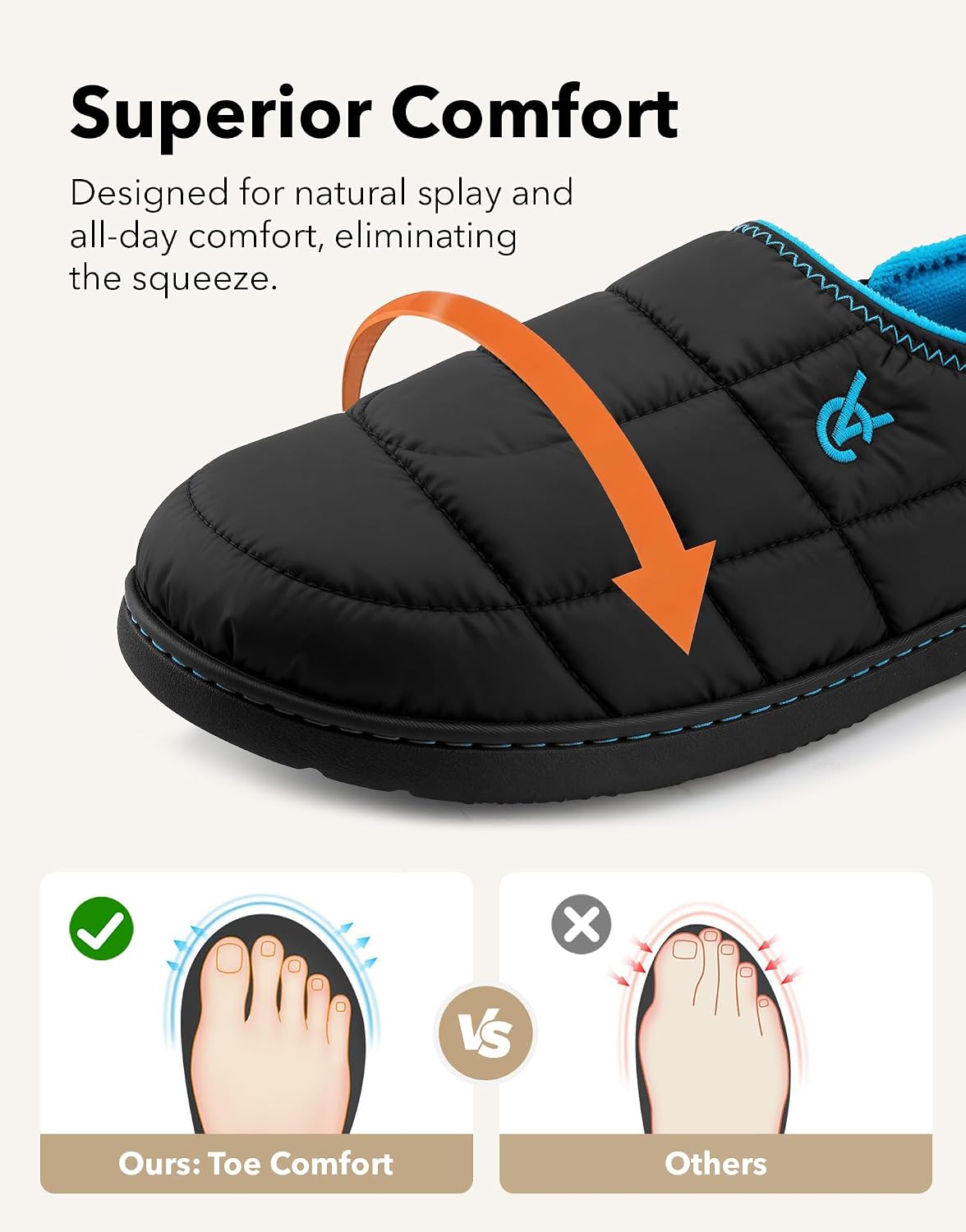 Detalle 2 de VeraCosy men’s quilted slippers with elastic gore and anti-skid TPR outsole