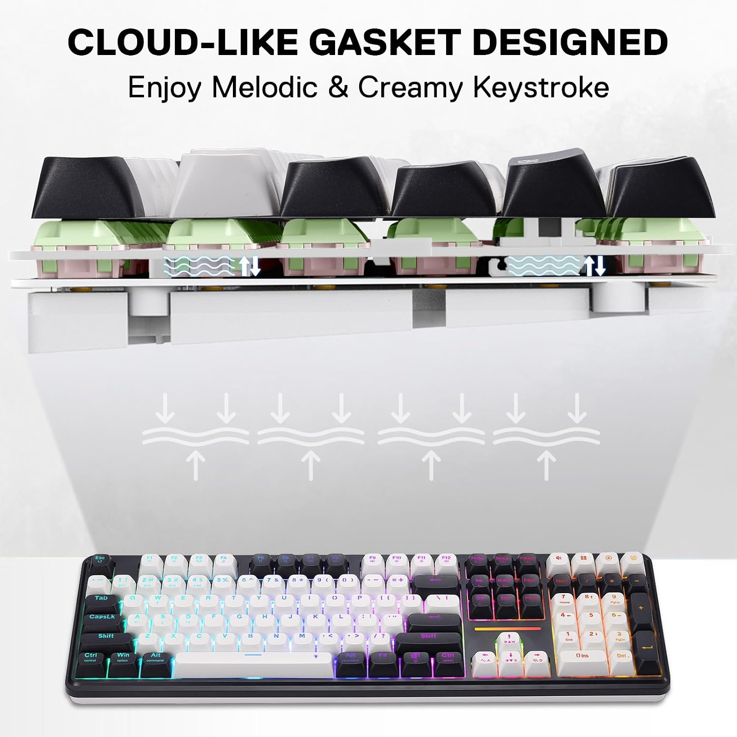 Thumbnail 4 de Redragon K745 PRO Wireless 108-Key Gaming Keyboard with Gasket Mount, RGB and PBT Keycaps