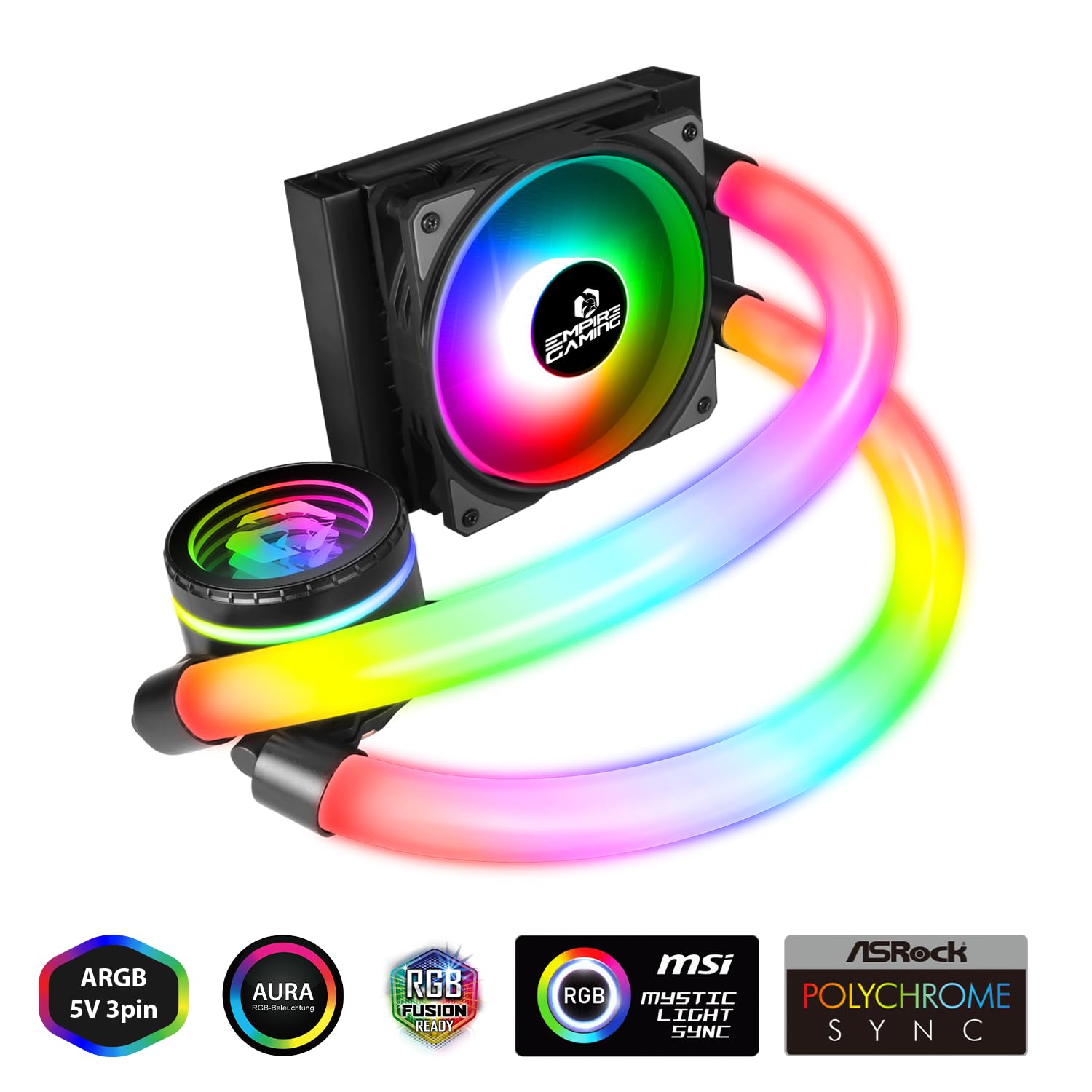 Thumbnail 1 de EMPIRE GAMING Guardian P-W120 AIO-Wasserkühlung (1x120 mm) für Intel LGA 1700/1200/115X/1366/2066/2011 und AMD AM5/AM4 – ARGB 3-Pin 5V, schwarz