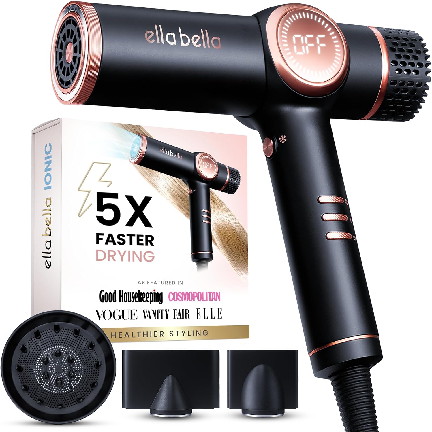Detalle de ELLA BELLA KR-F07 Ionic Hair Dryer with Diffuser and Magnetic Nozzles